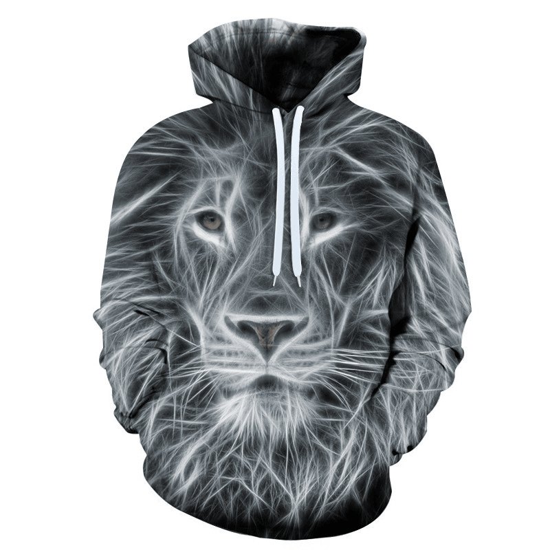 Men's 3D Color Lion Head Digital Print Hoodie - Trendy Spring and Autumn Sweatshirt
