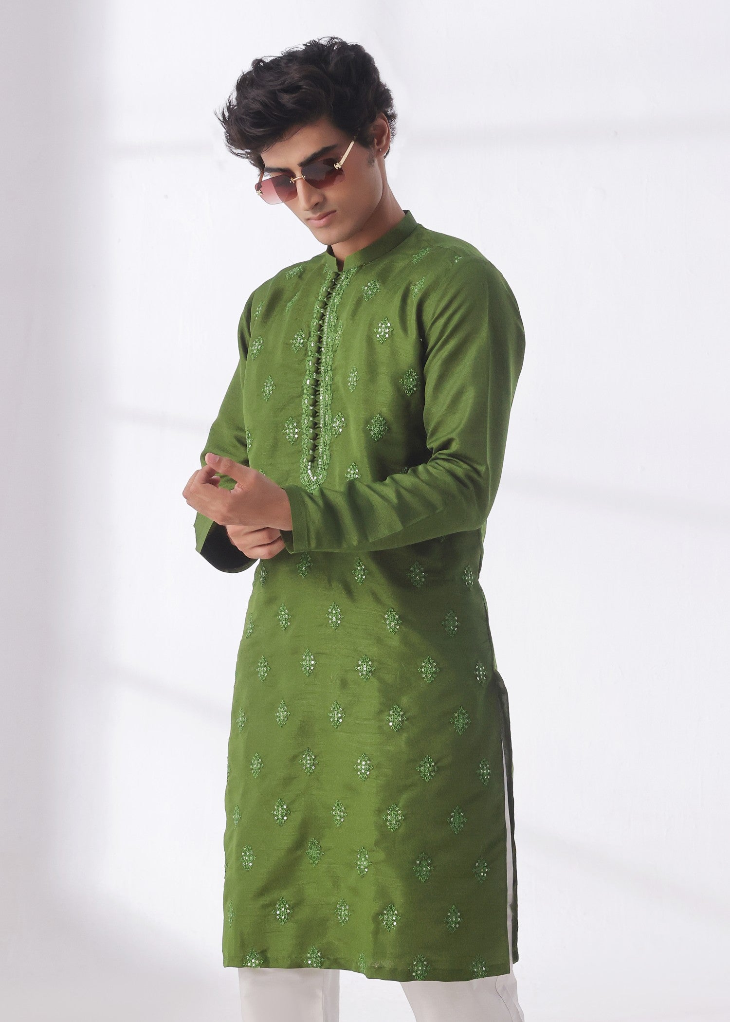 raw silk Kurta in Apple green