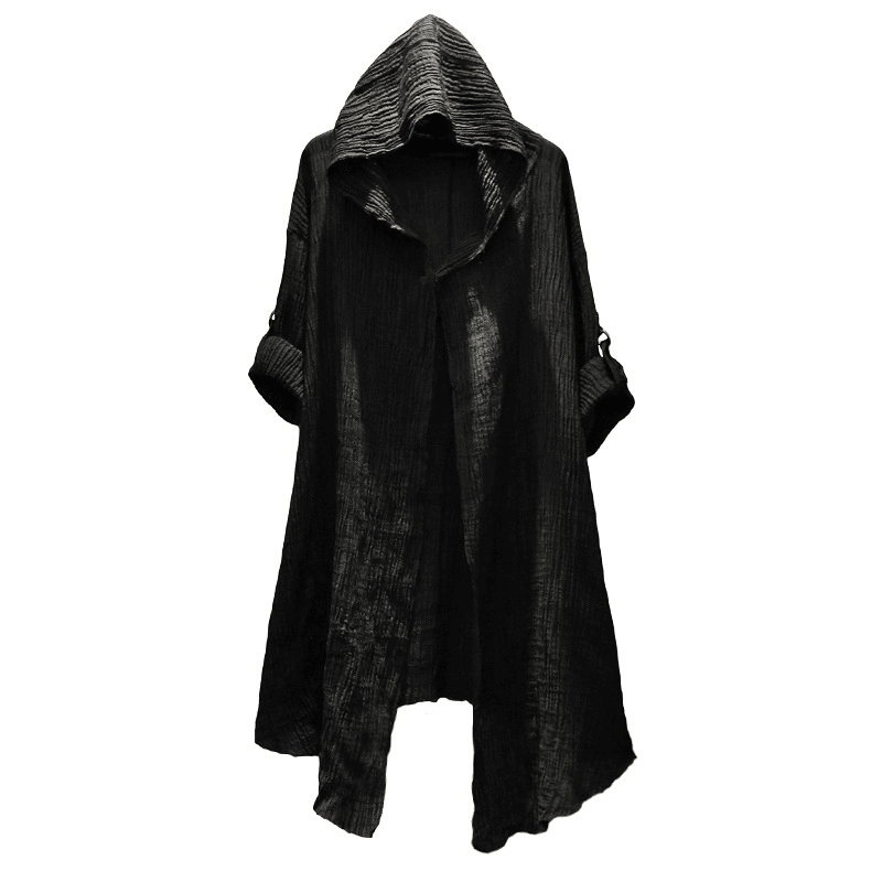 Long Hooded Crumpled Linen Shirt for Men and Women