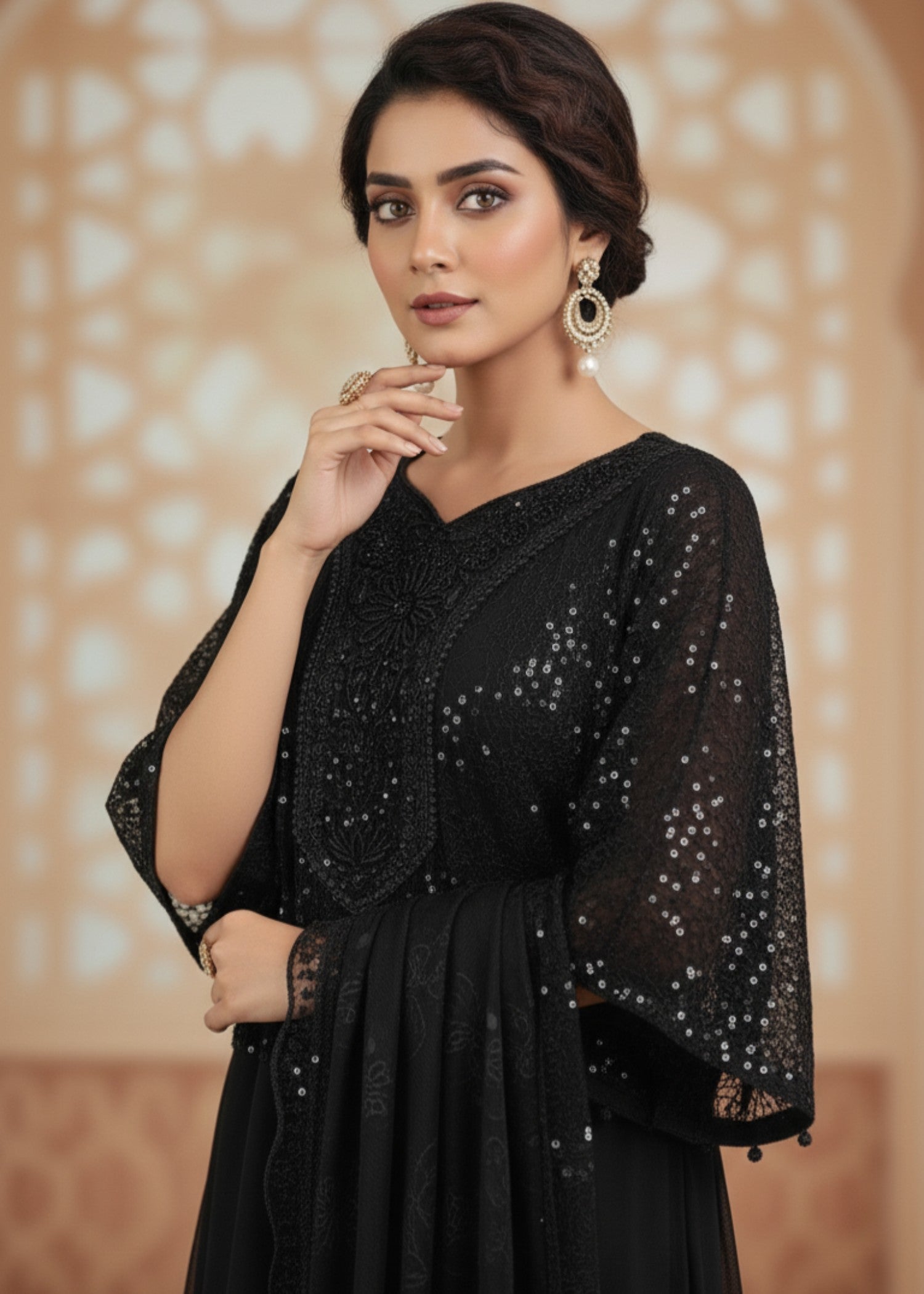 silk Short Frock in Black
