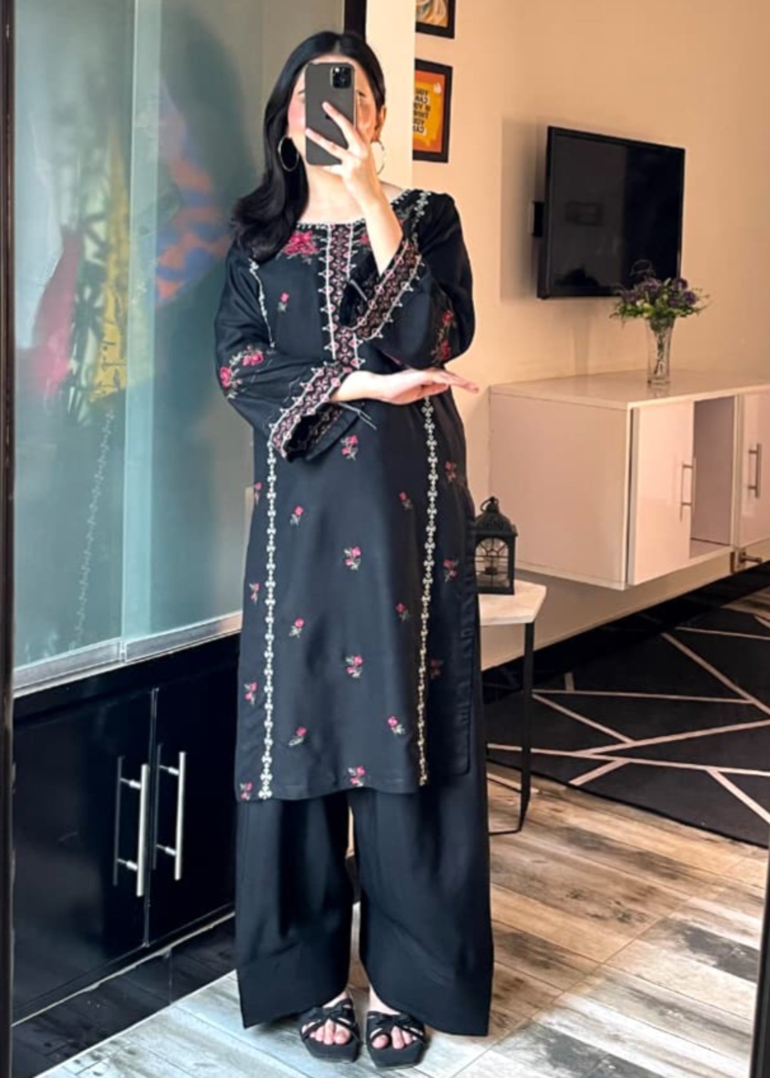 arabic lawn Kurta Set in Black