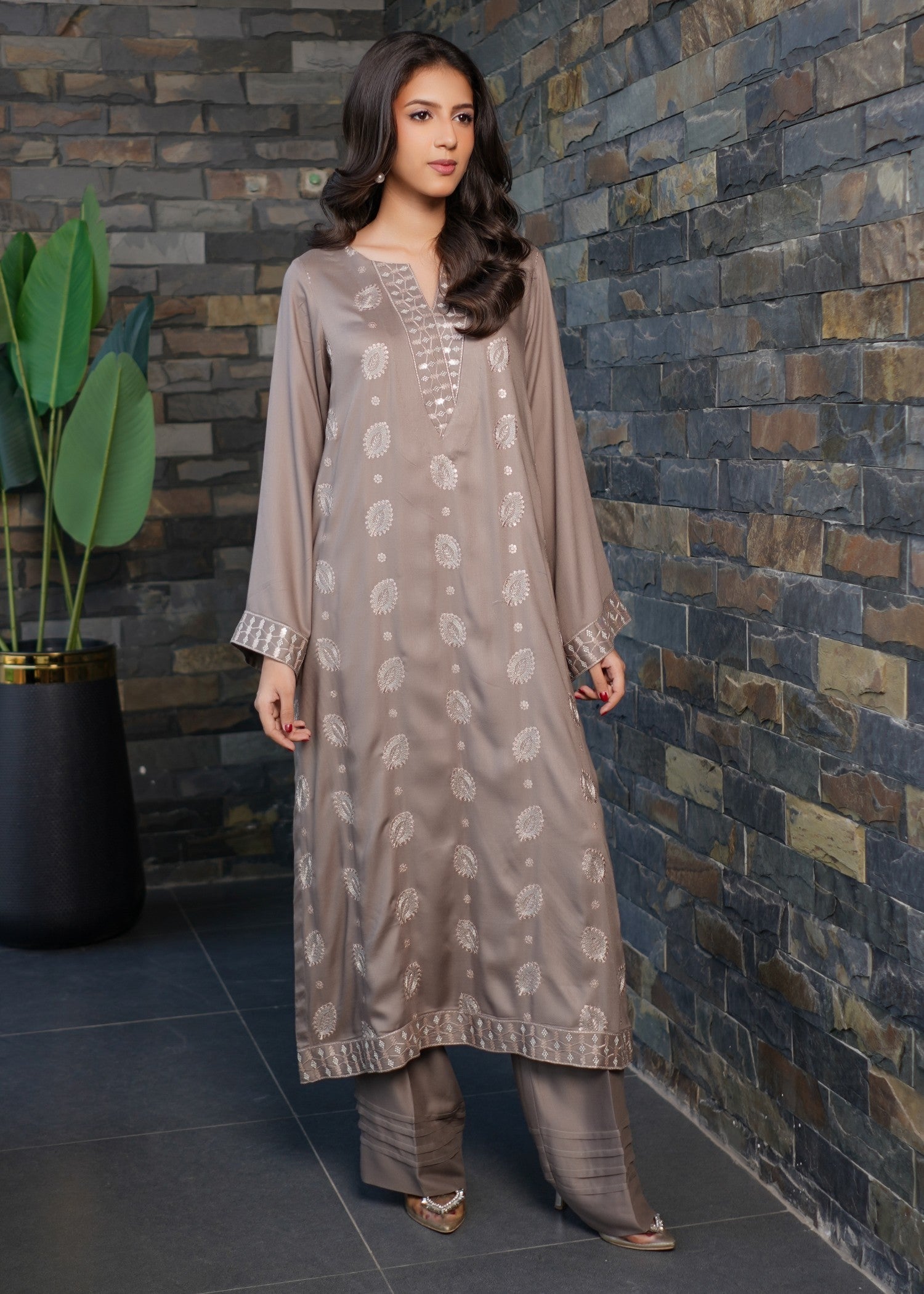 twill viscose Kurta Set in Grey