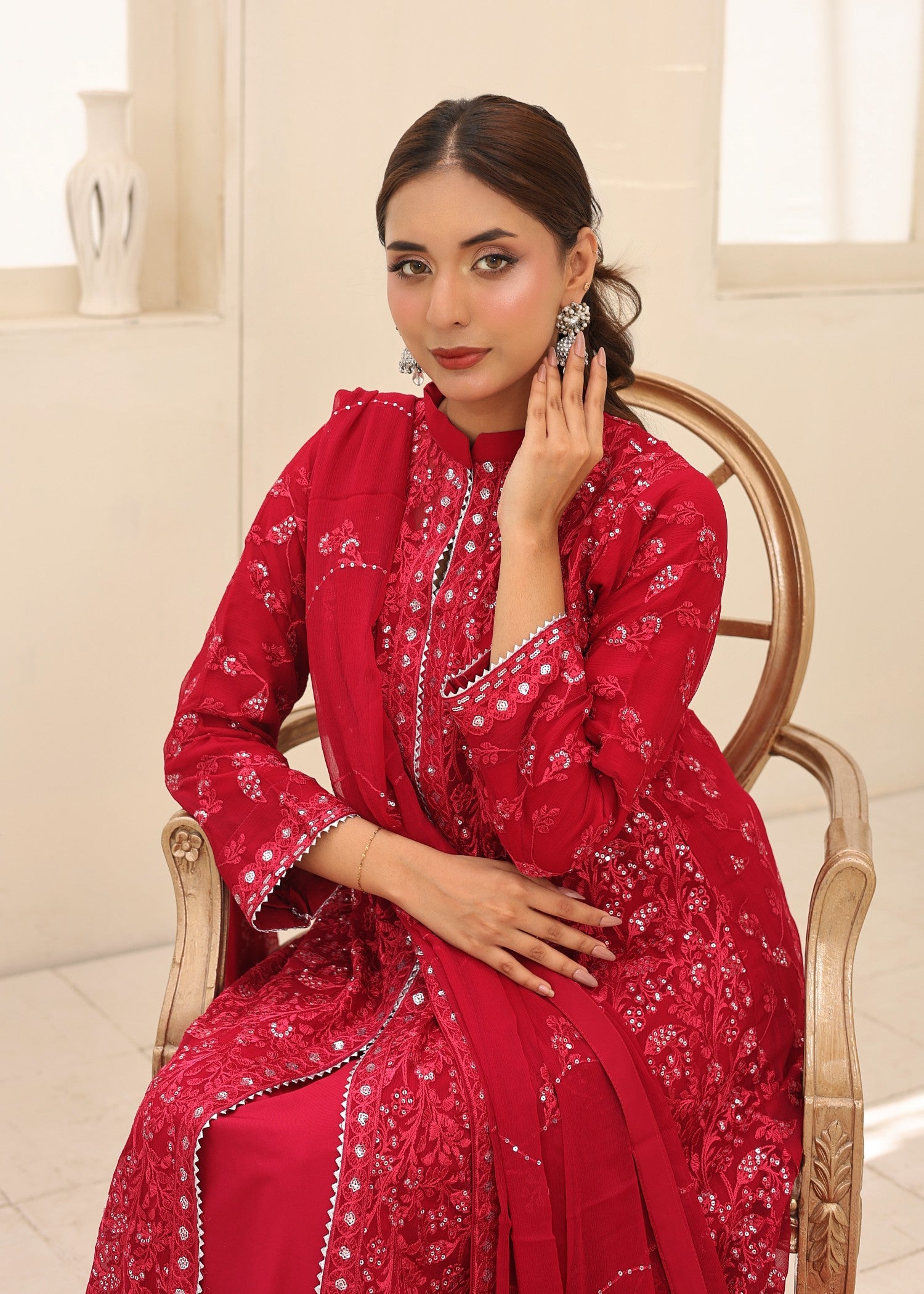 bemberg crinkle chiffon Maxi in Imperial red