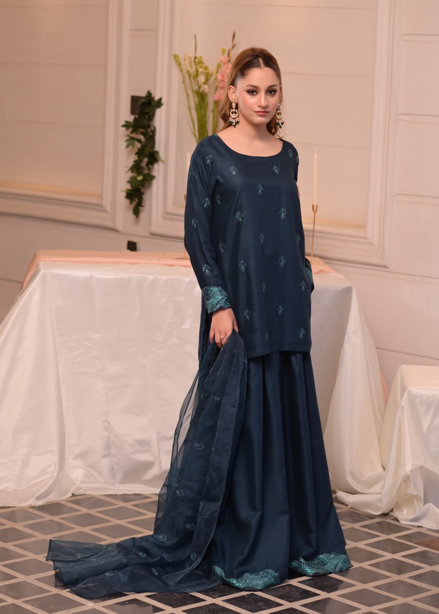 irish linen Sharara in Teal