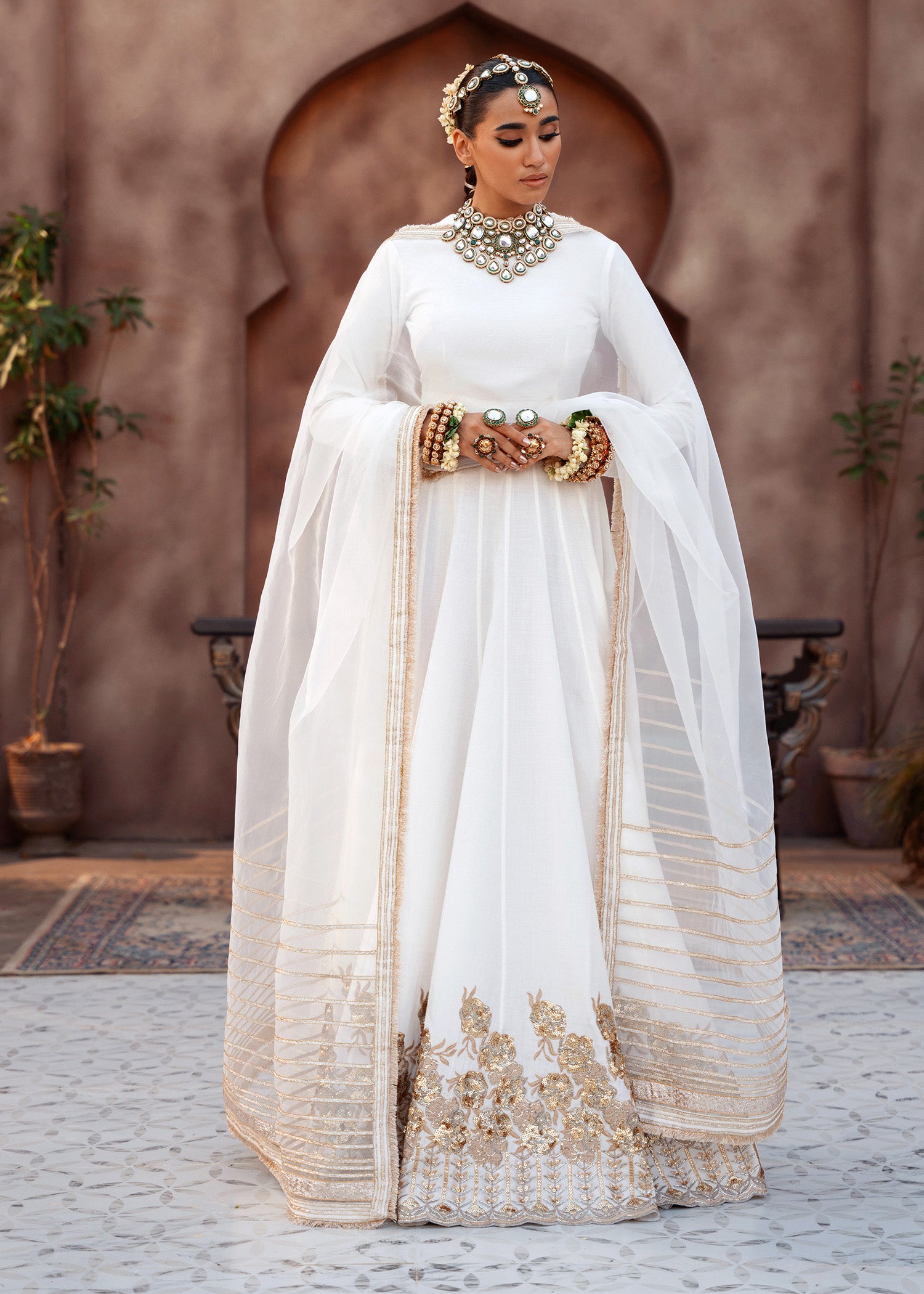raw silk Lehenga in White