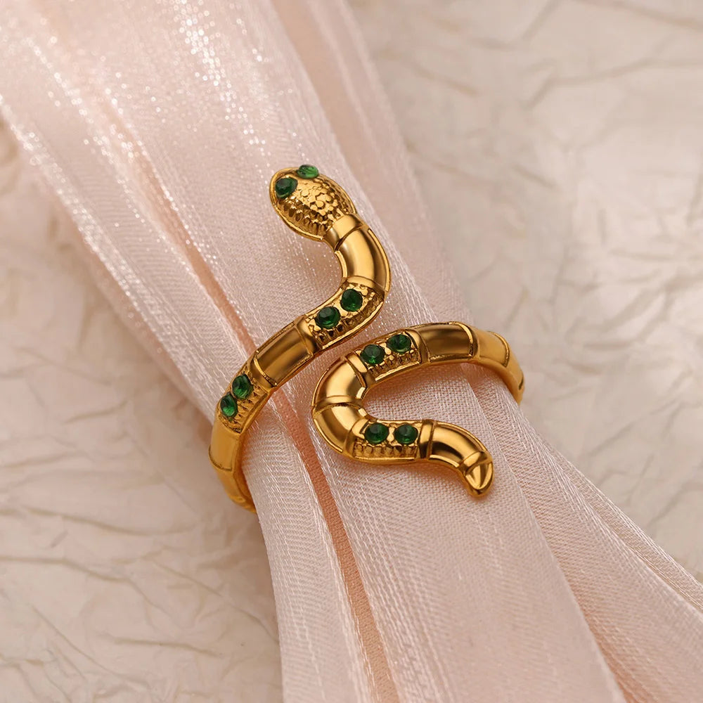 Gold Stainless Steel Snake Rings for Women - Vintage Animal Aesthetic Jewelry