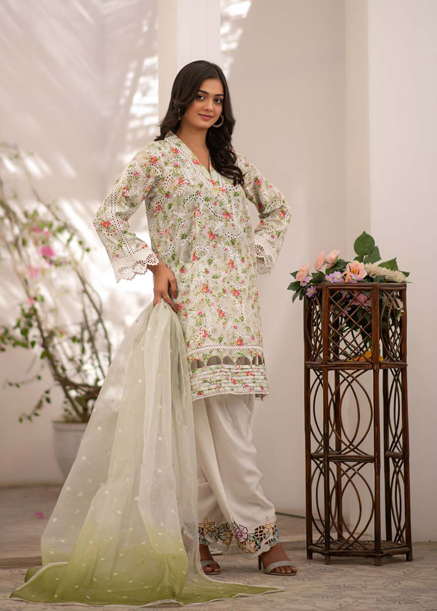 chikankari cotton Kurta Set in Sage green