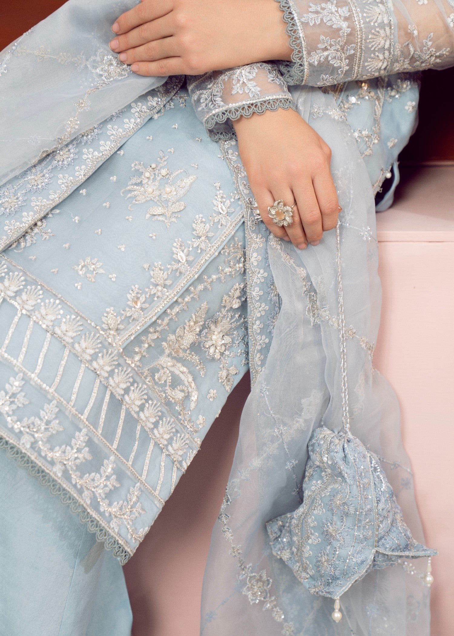 organza Unstitched in Ice blue