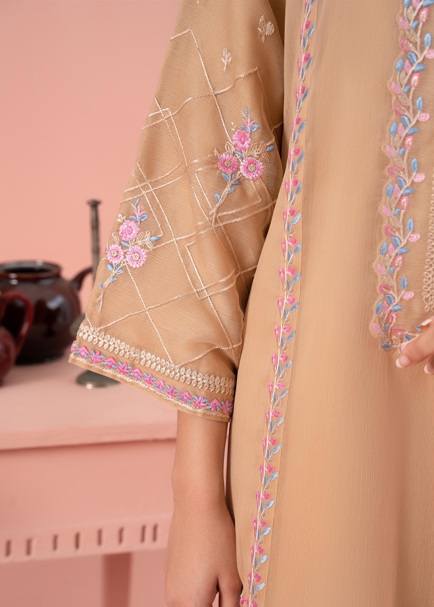 chiffon Kurta Set in Beige