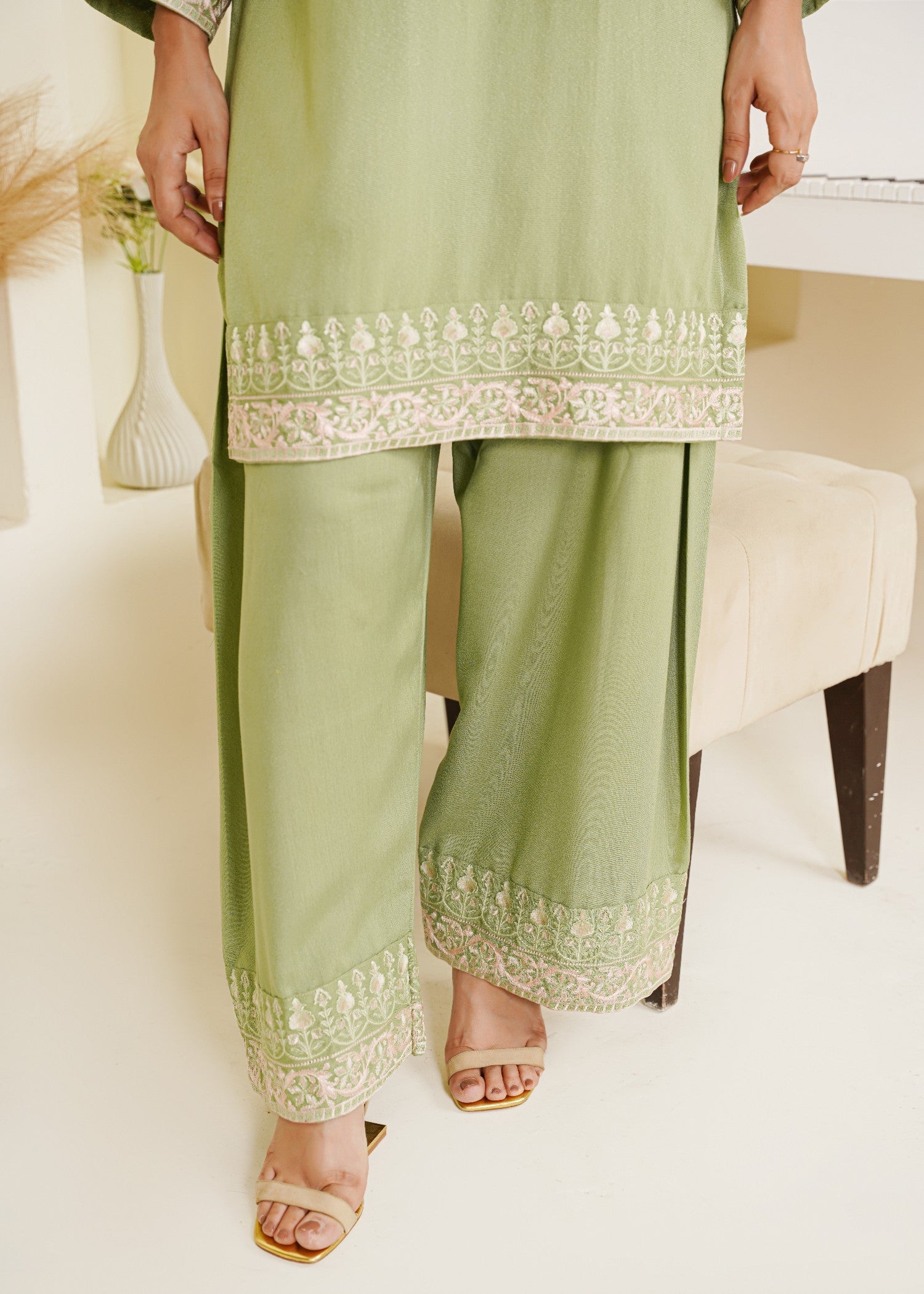 karandi Kurta Set in Mint green