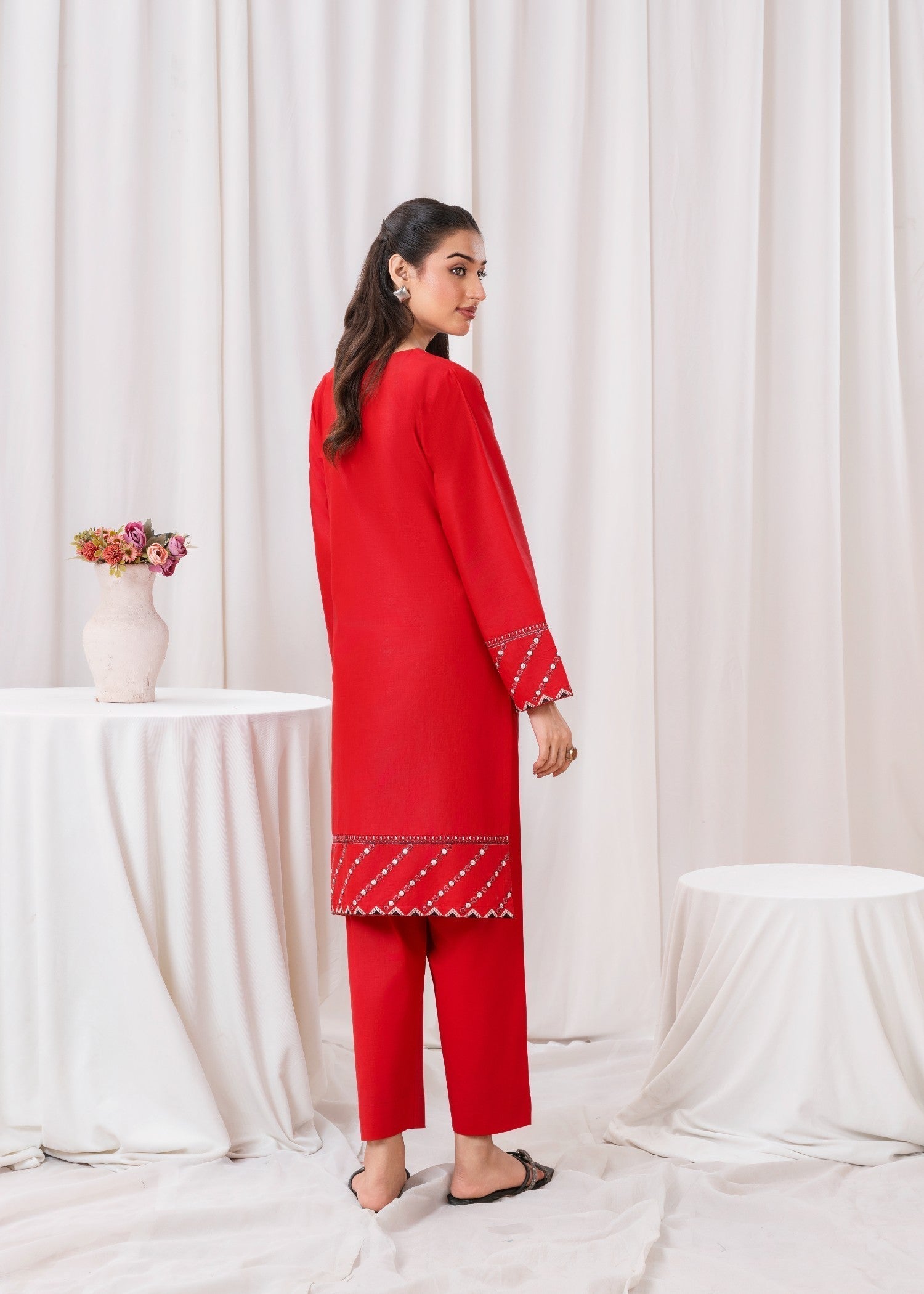 cotton Kurta Set in Crimson
