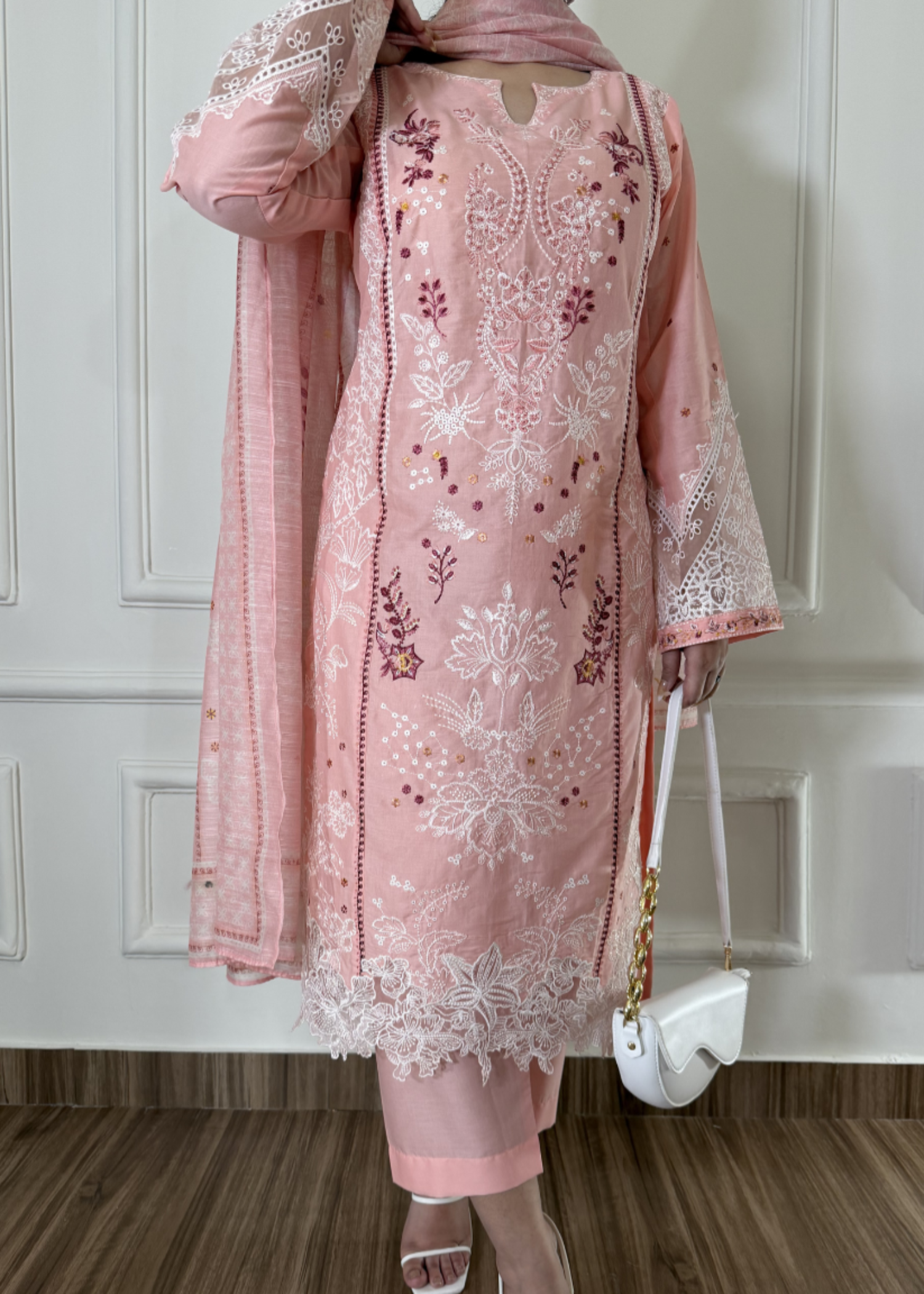 lawn cotton Kurta Set in Cherry blossom pink