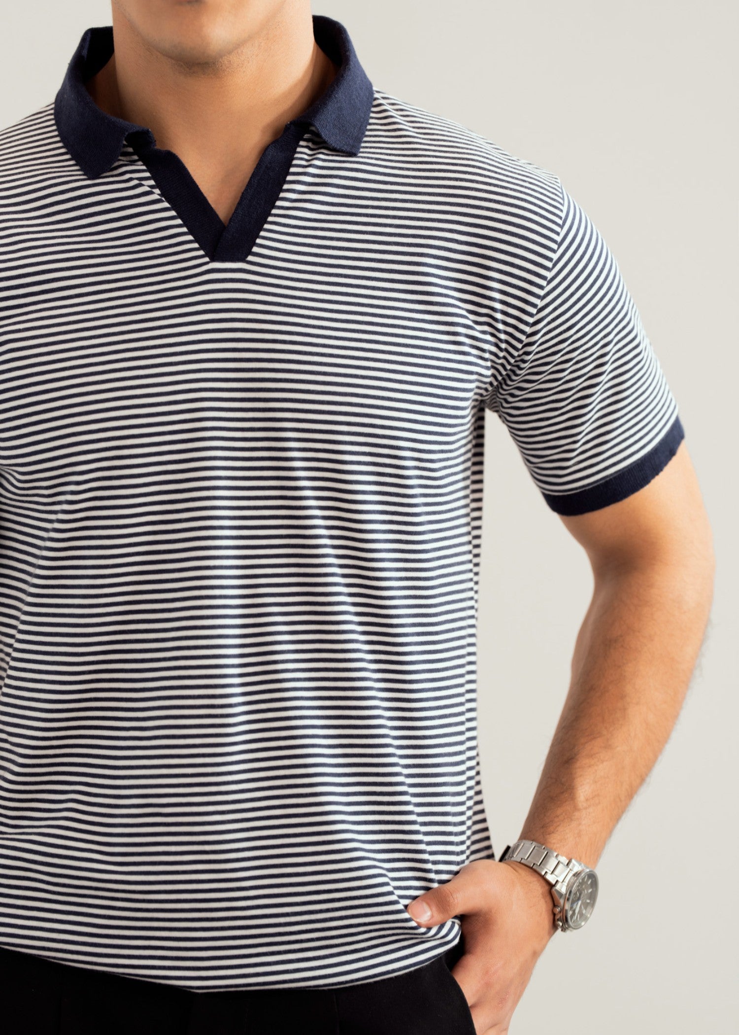 cotton jersey Polo Shirt in Navy blue, off-white
