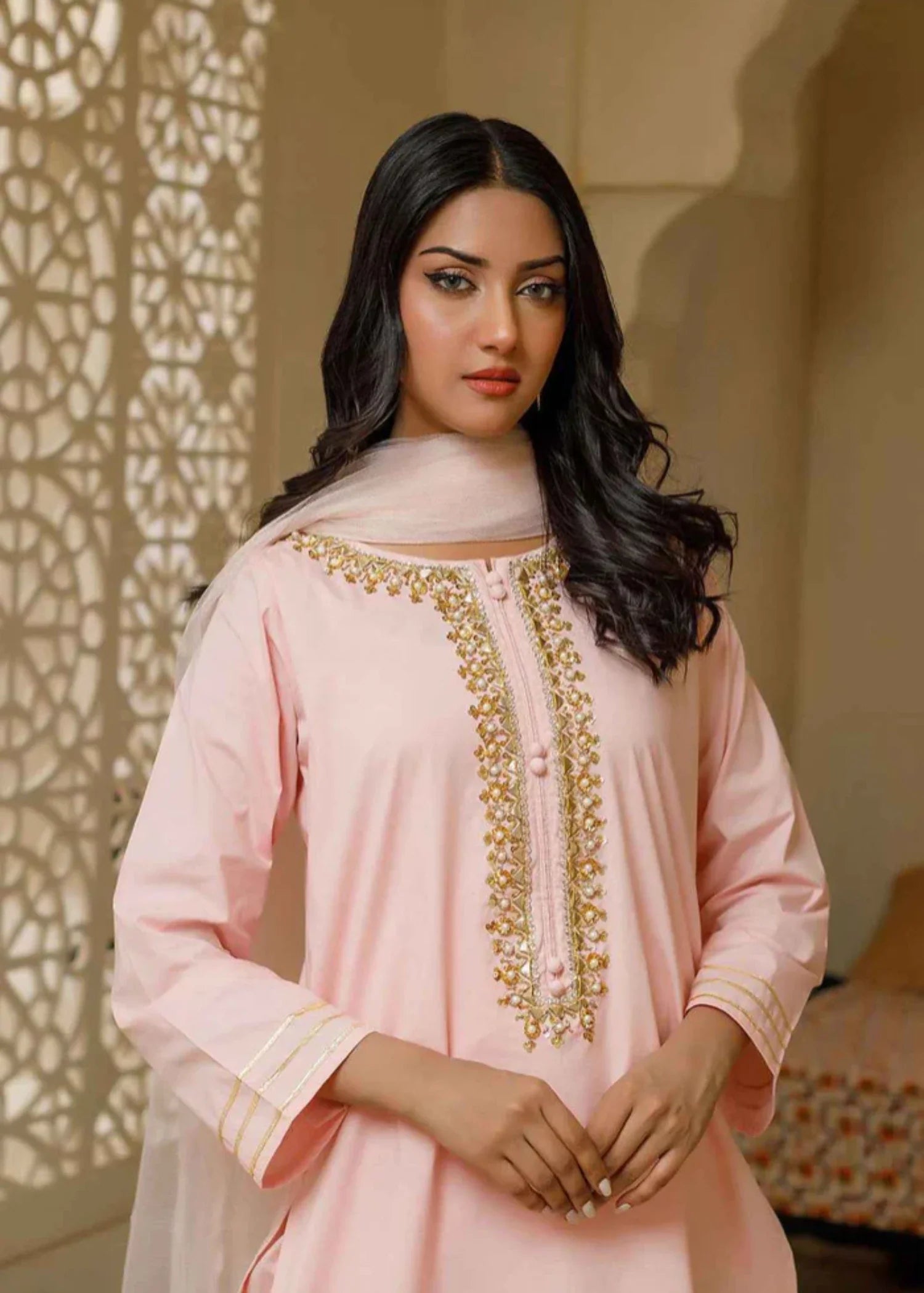 cotton Kurta Set in Pink
