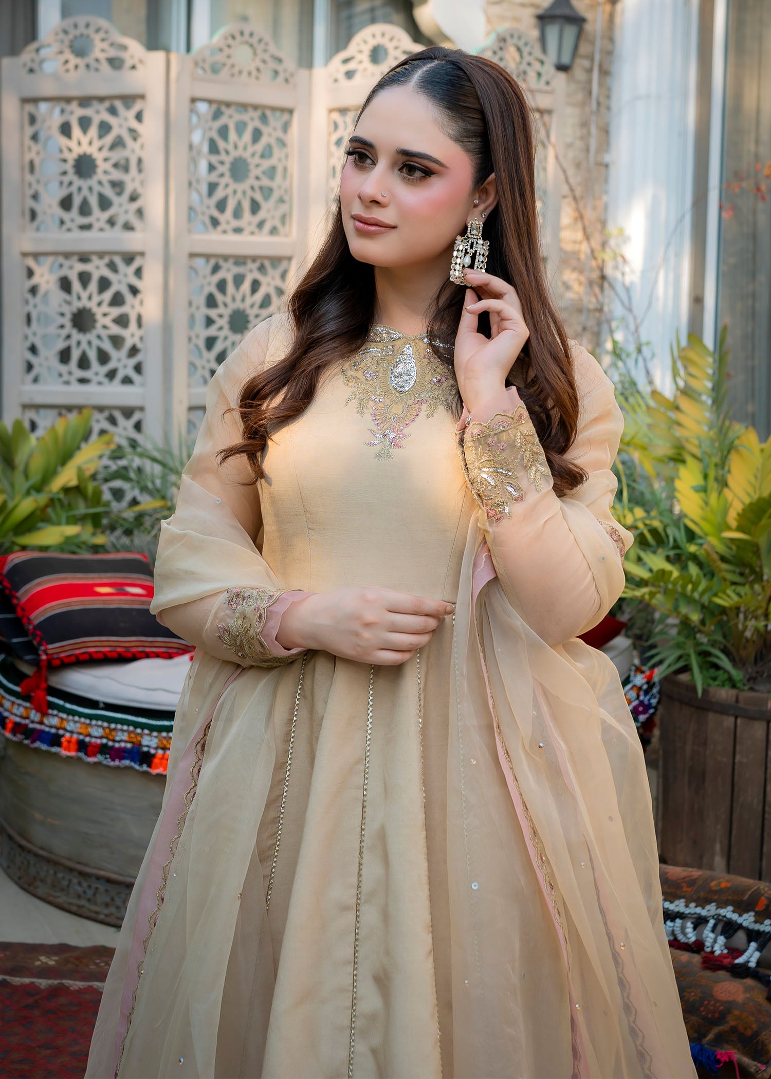 raw silk Pishwas in Beige
