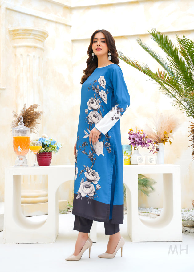 poly lawn Kurta Set in Azure