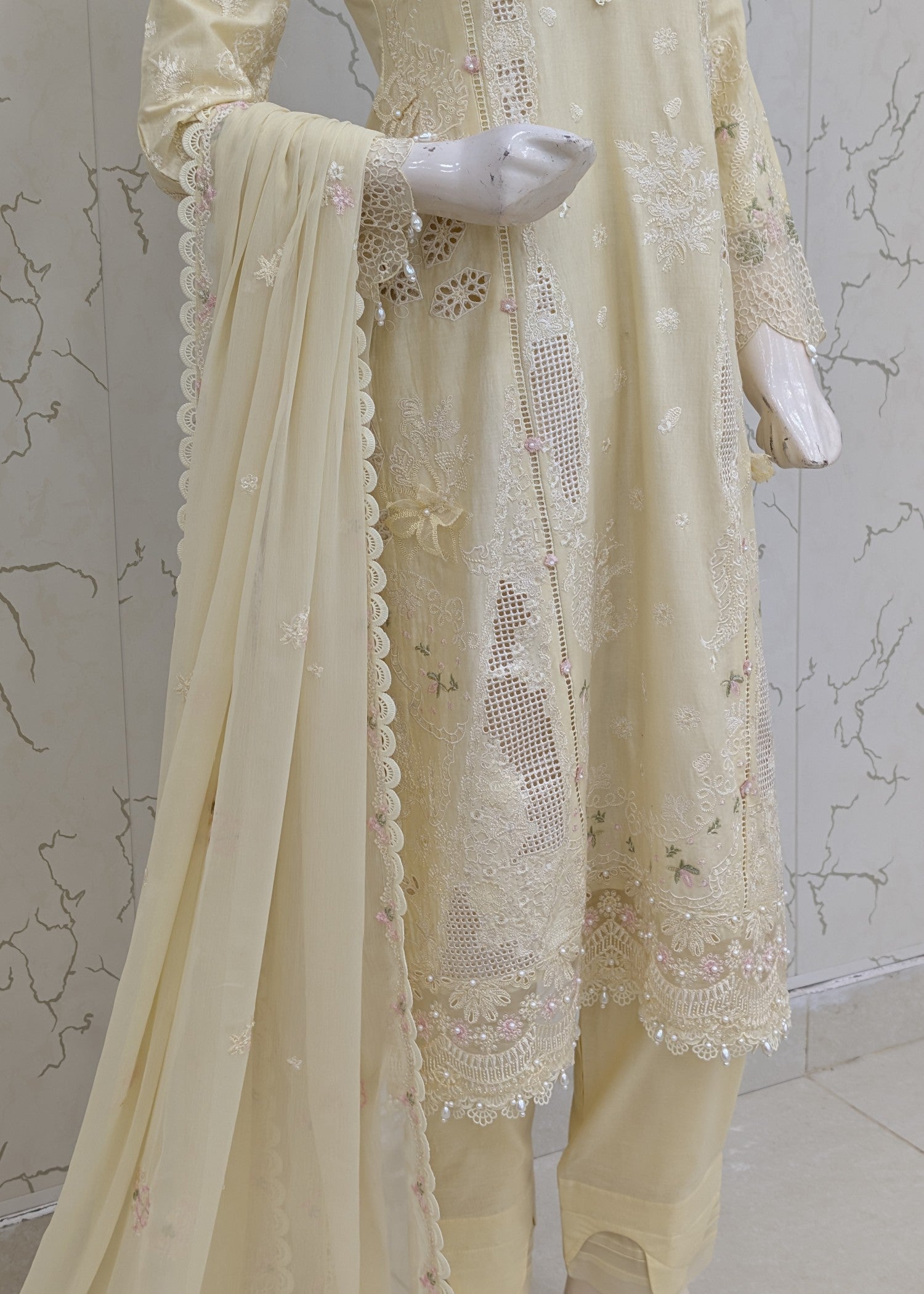 cotton Kurta Set in Light yellow