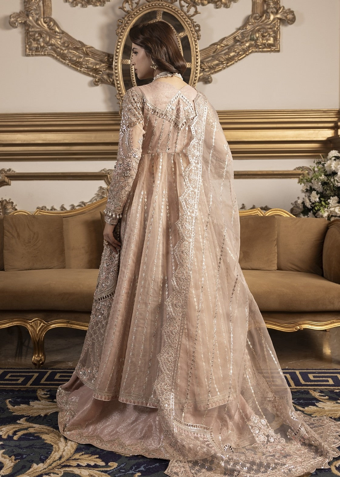 organza Lehenga in Pastel pink