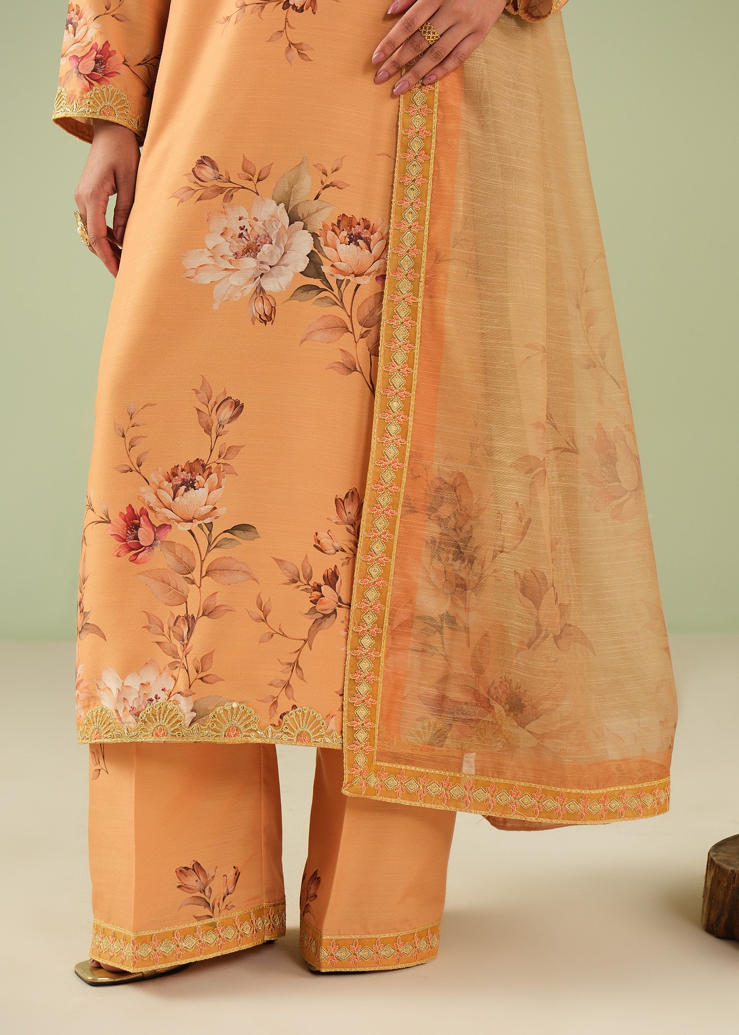 raw silk Kurta Set in Yellow-orange