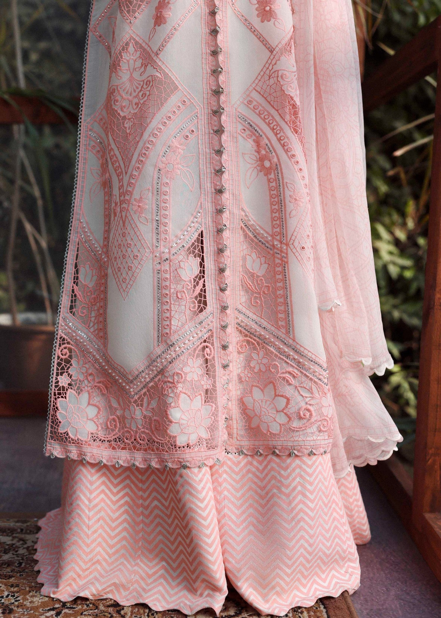 swiss voil Unstitched in Peach pink, white