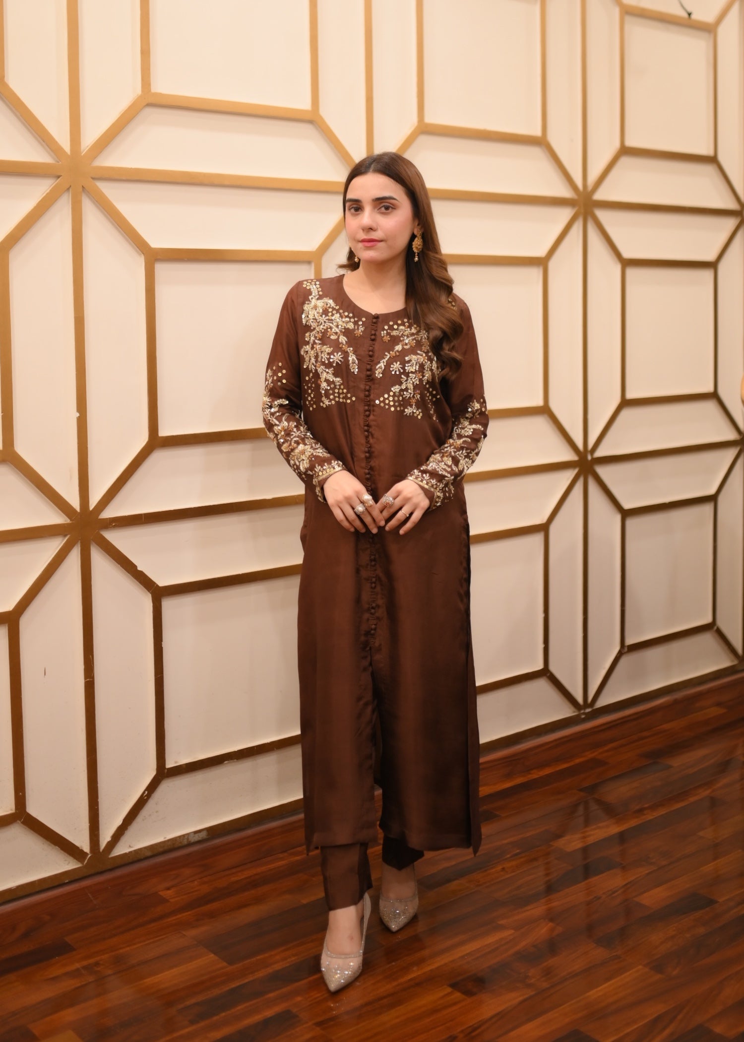 tussar silk Kurta Set in Chocolate brown