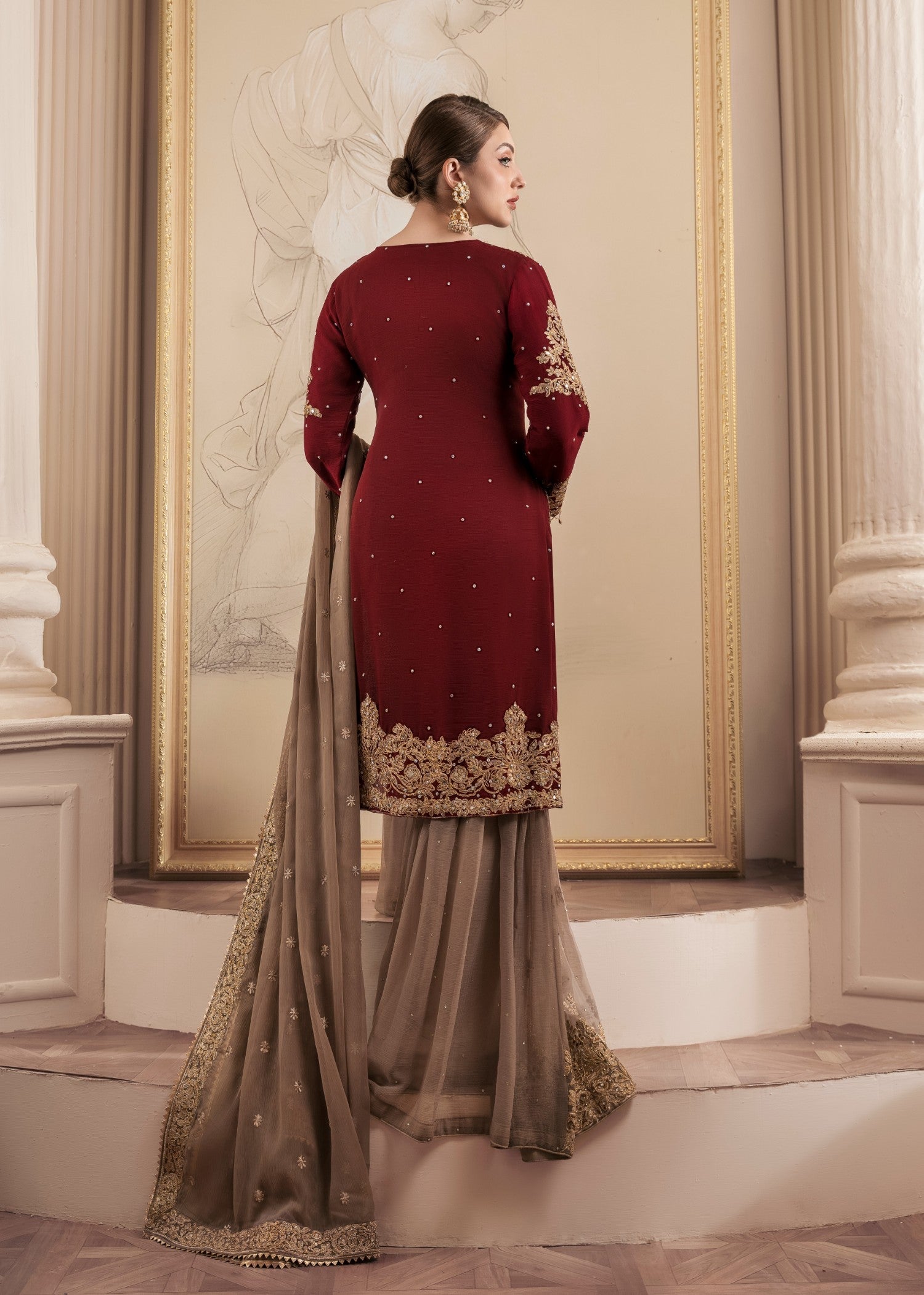 chiffon Gharara in Maroon