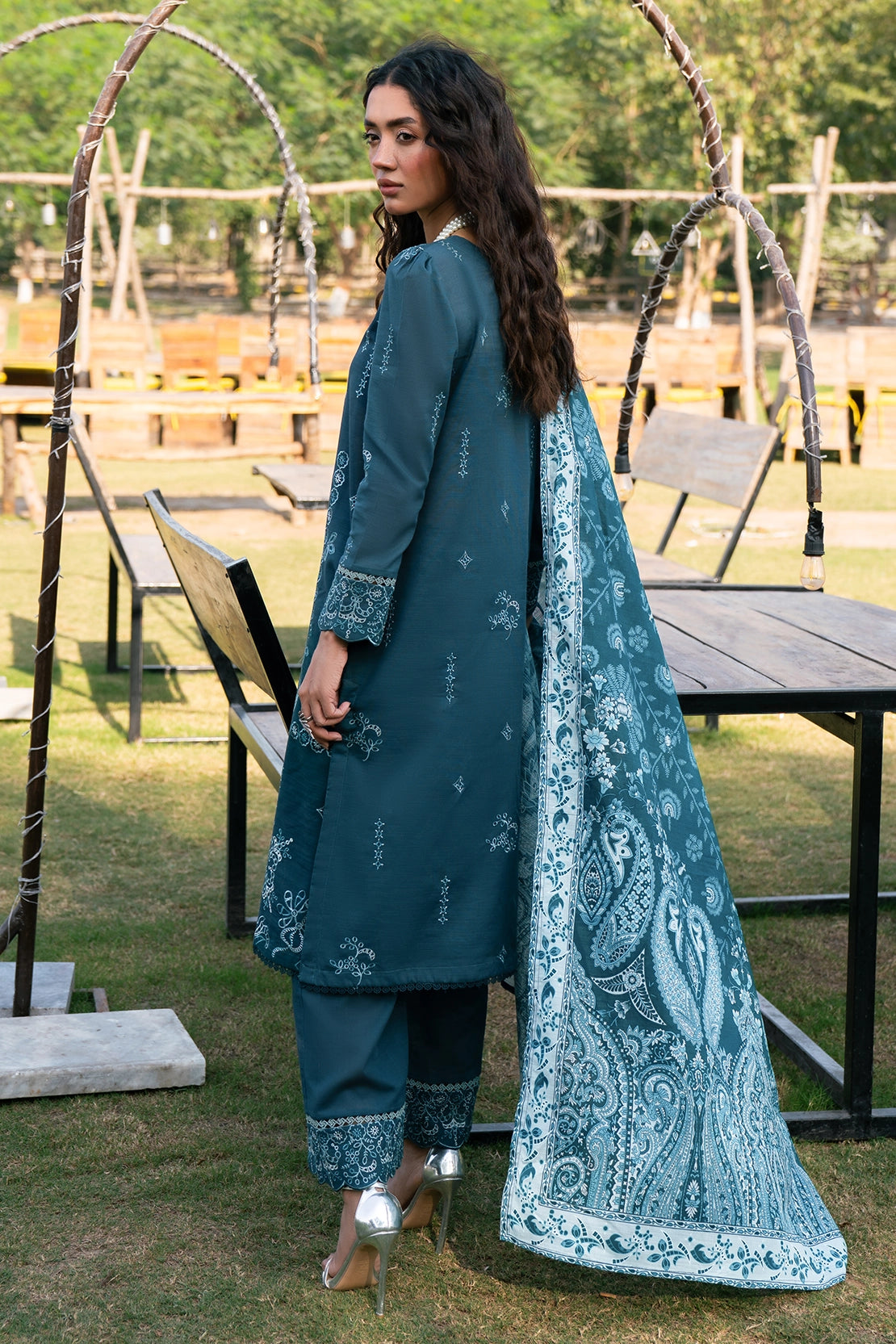 twill khaddar Unstitched in Teal