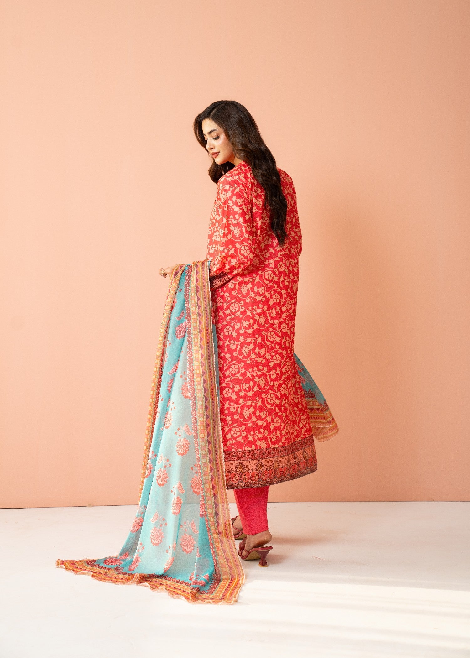 lawn cotton Kurta Set in Taffy pink