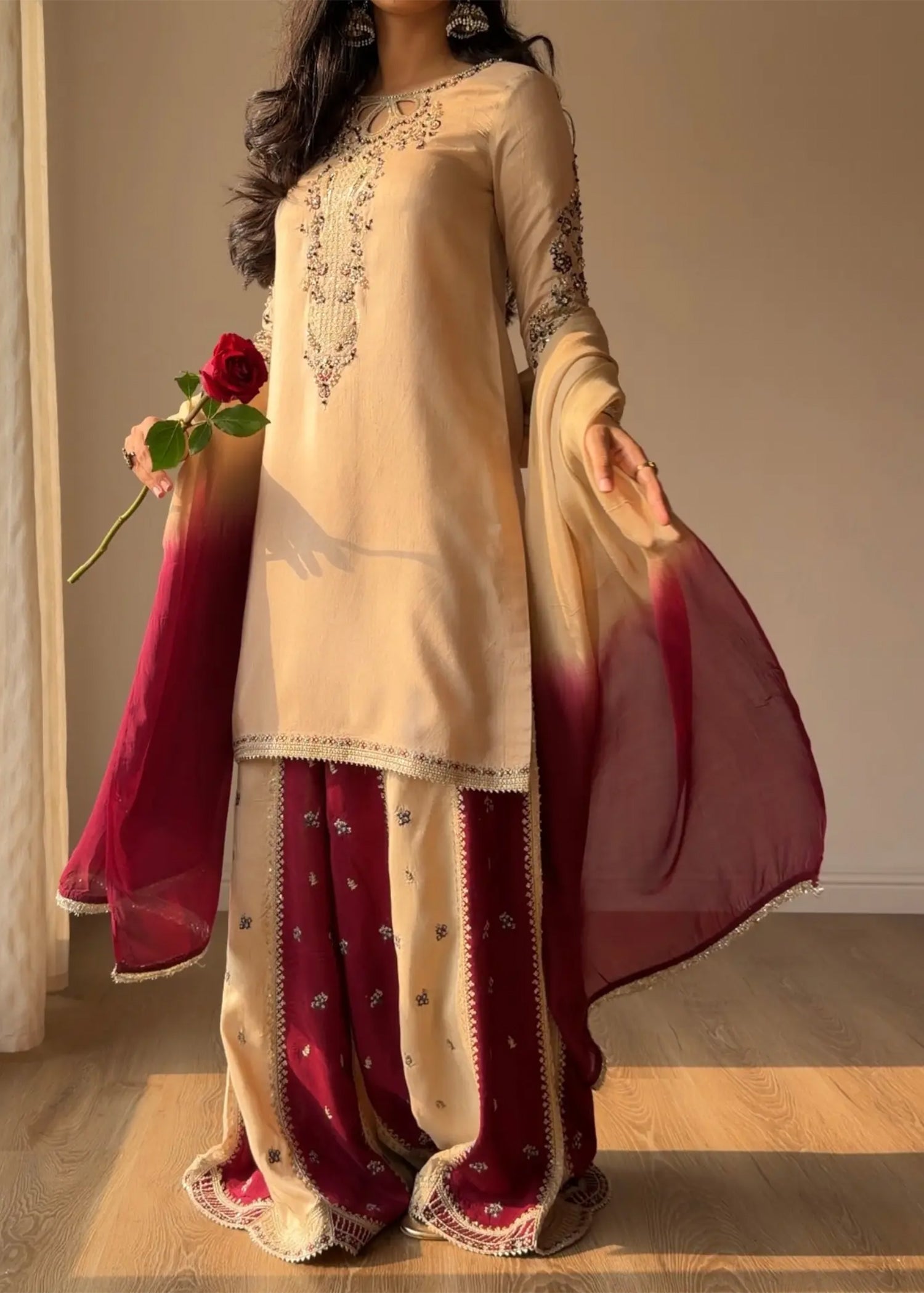 raw silk Sharara in Ivory
