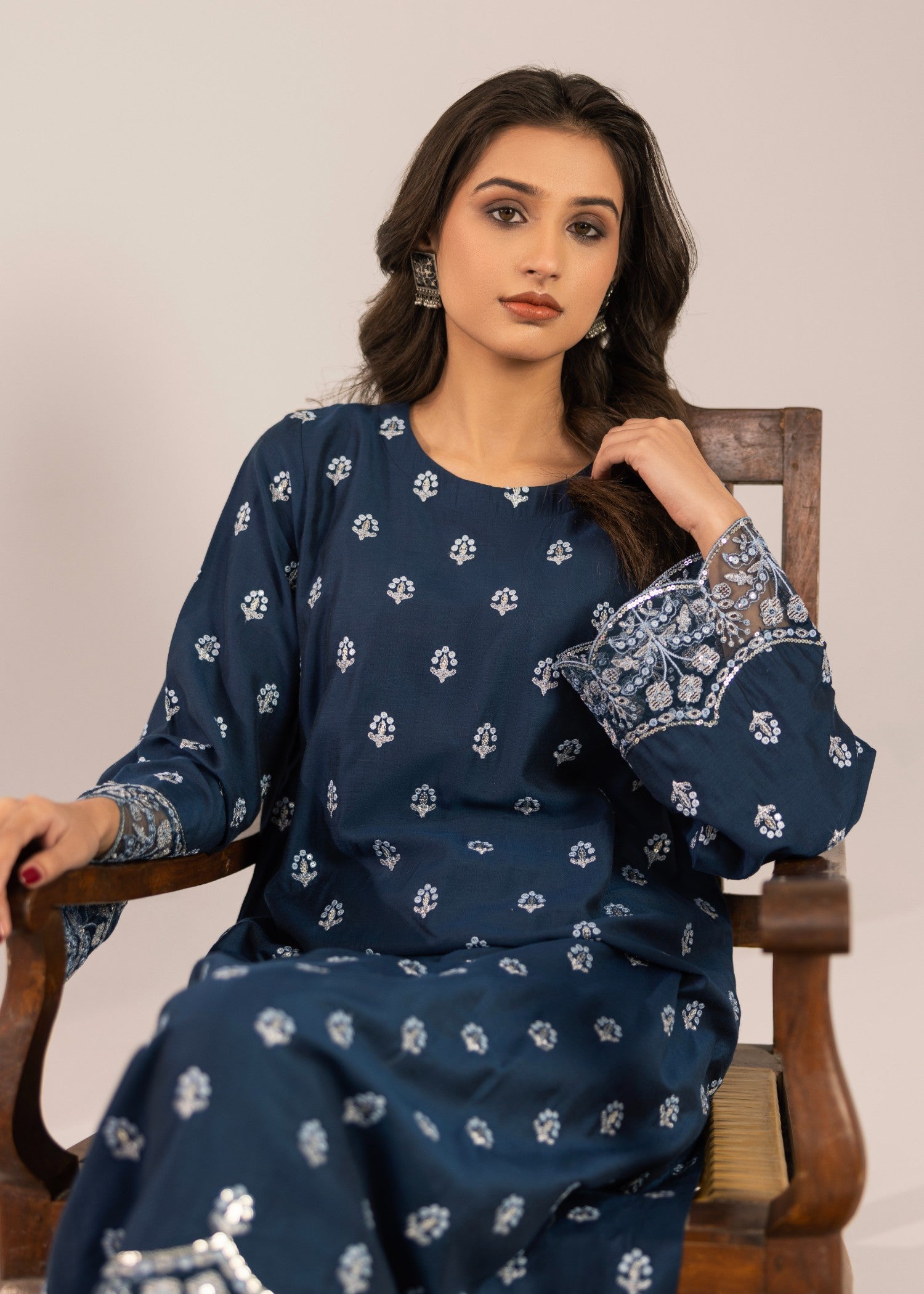 chambray Kurta Set in Blue