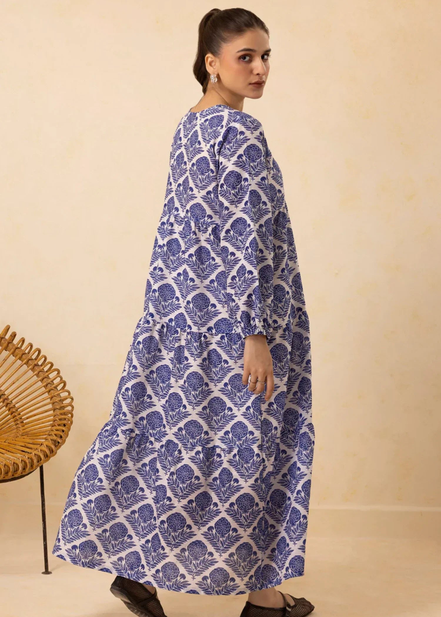 khaddar Maxi in Blue, white