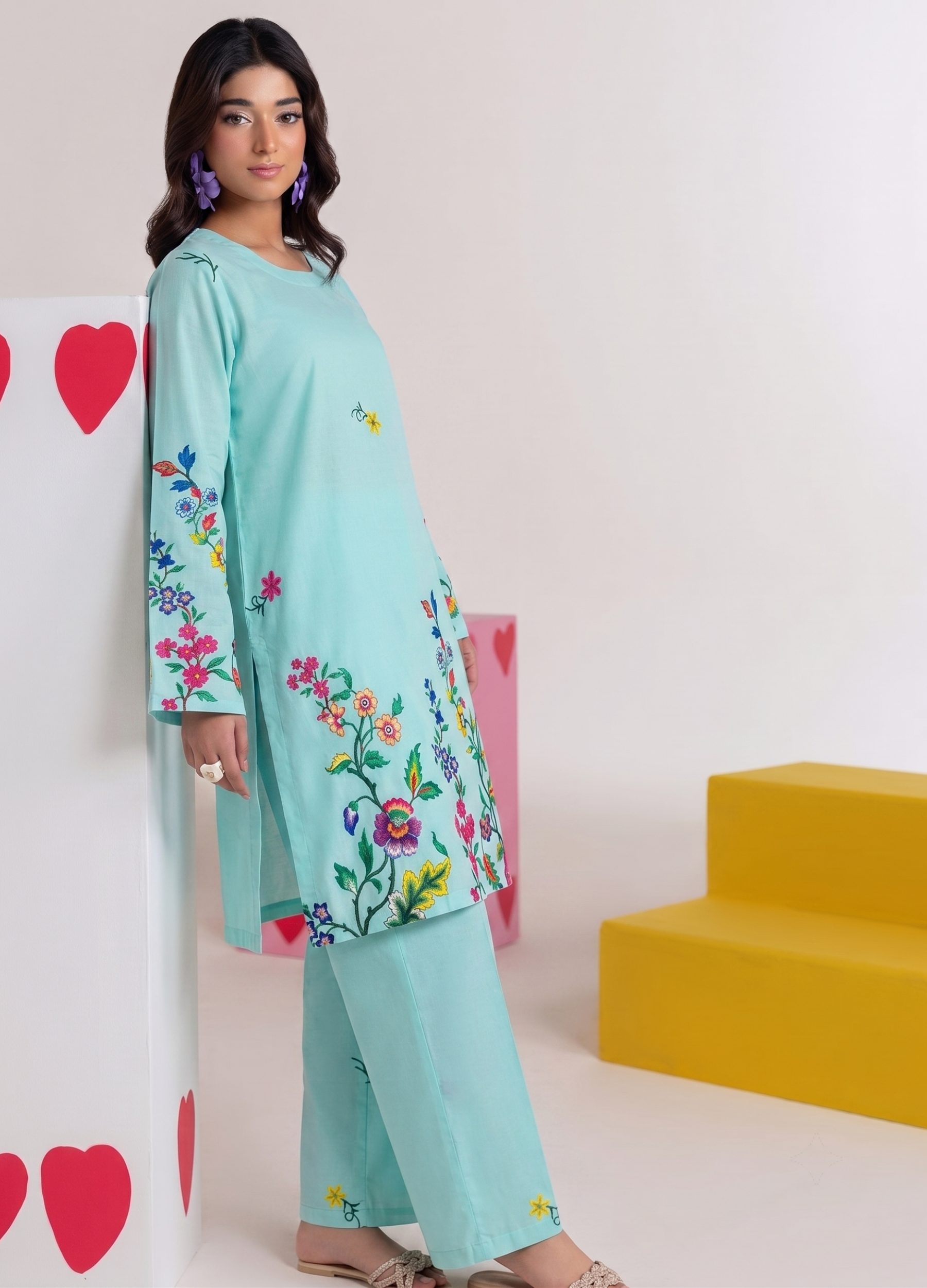poly grip silk Kurta Set in Aquamarine