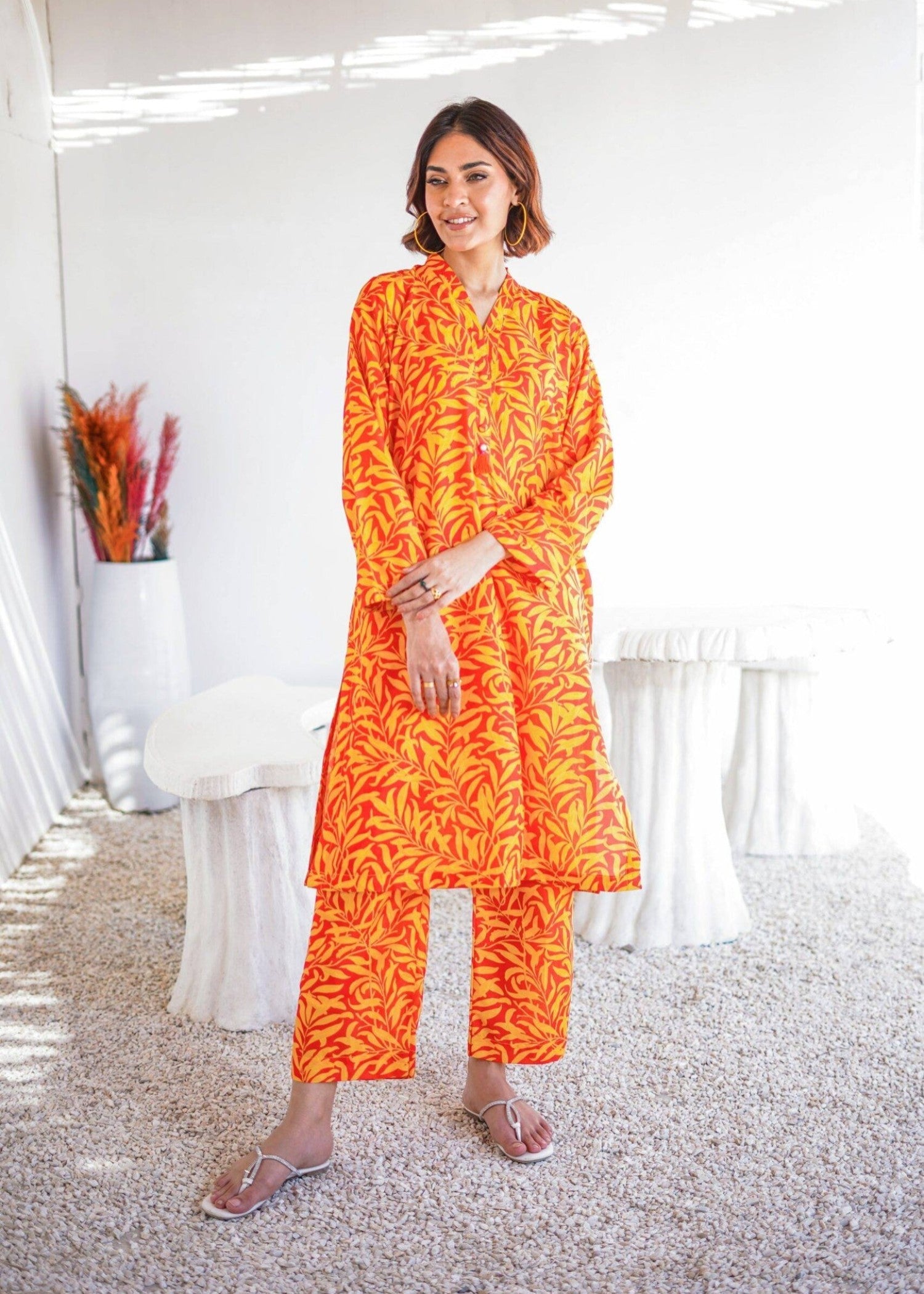 swiss lawn Co Ord Sets in Orange
