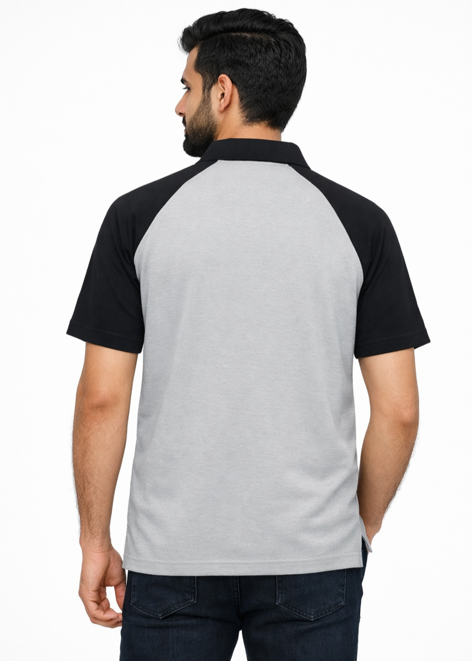 single jersey knit Polo Shirt in Ash grey, black