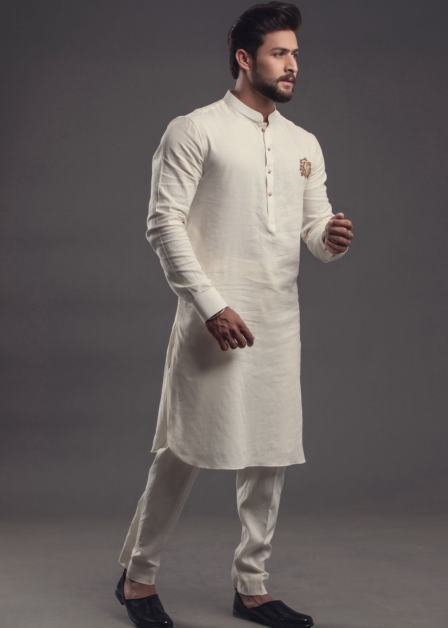 cotton linen Kurta Set in White