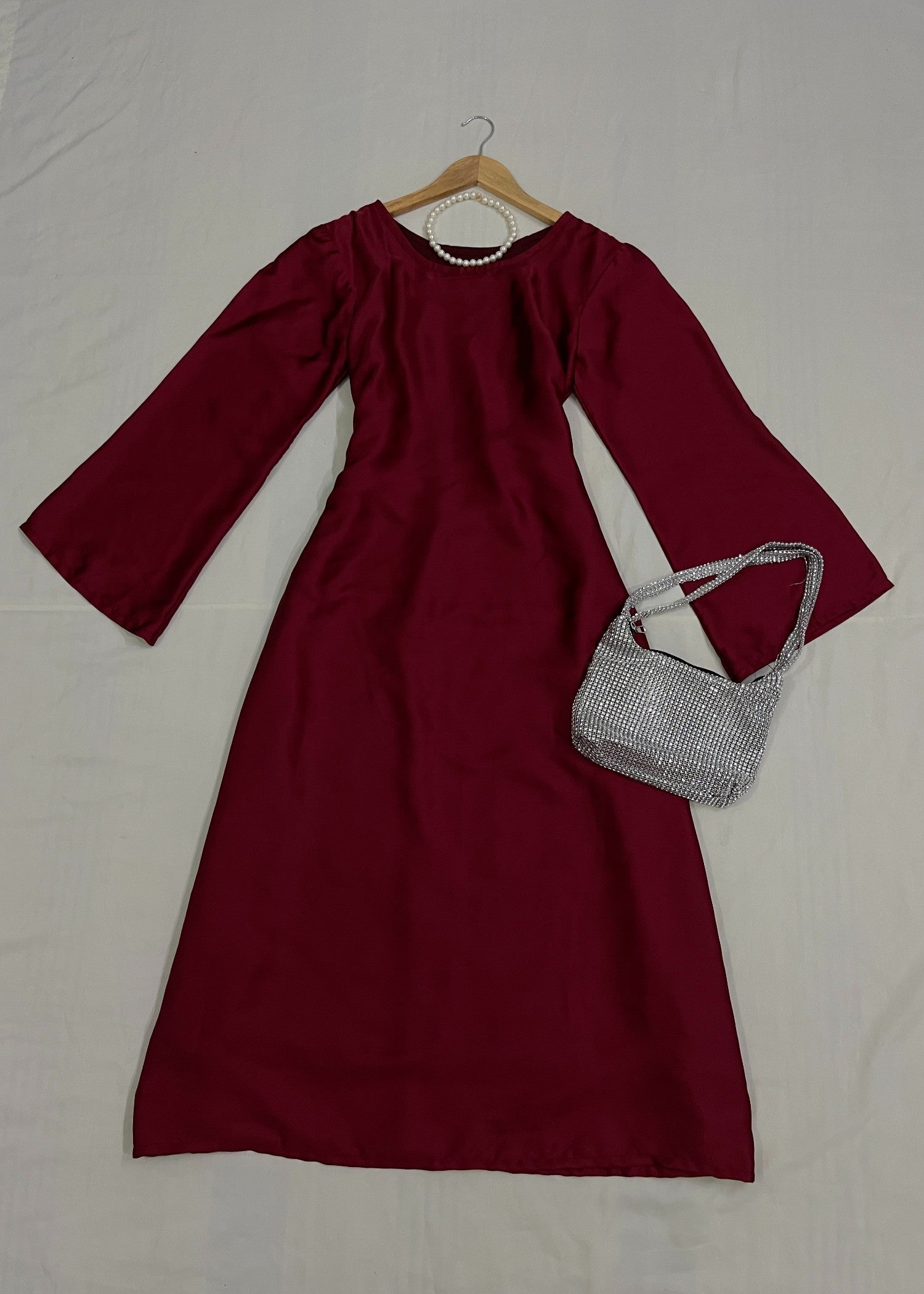 silk Dress in Maroon