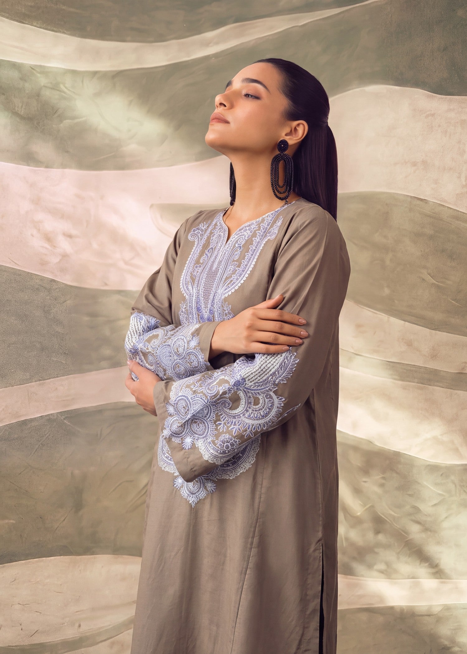 lawn Kurta Set in Stone grey
