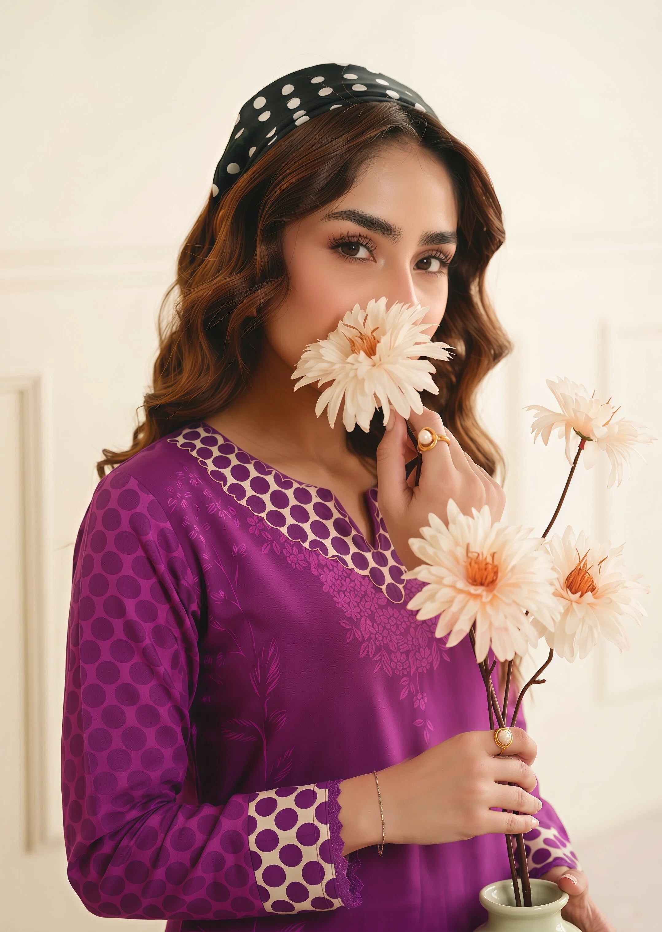 poly lawn Kurta Set in Purple