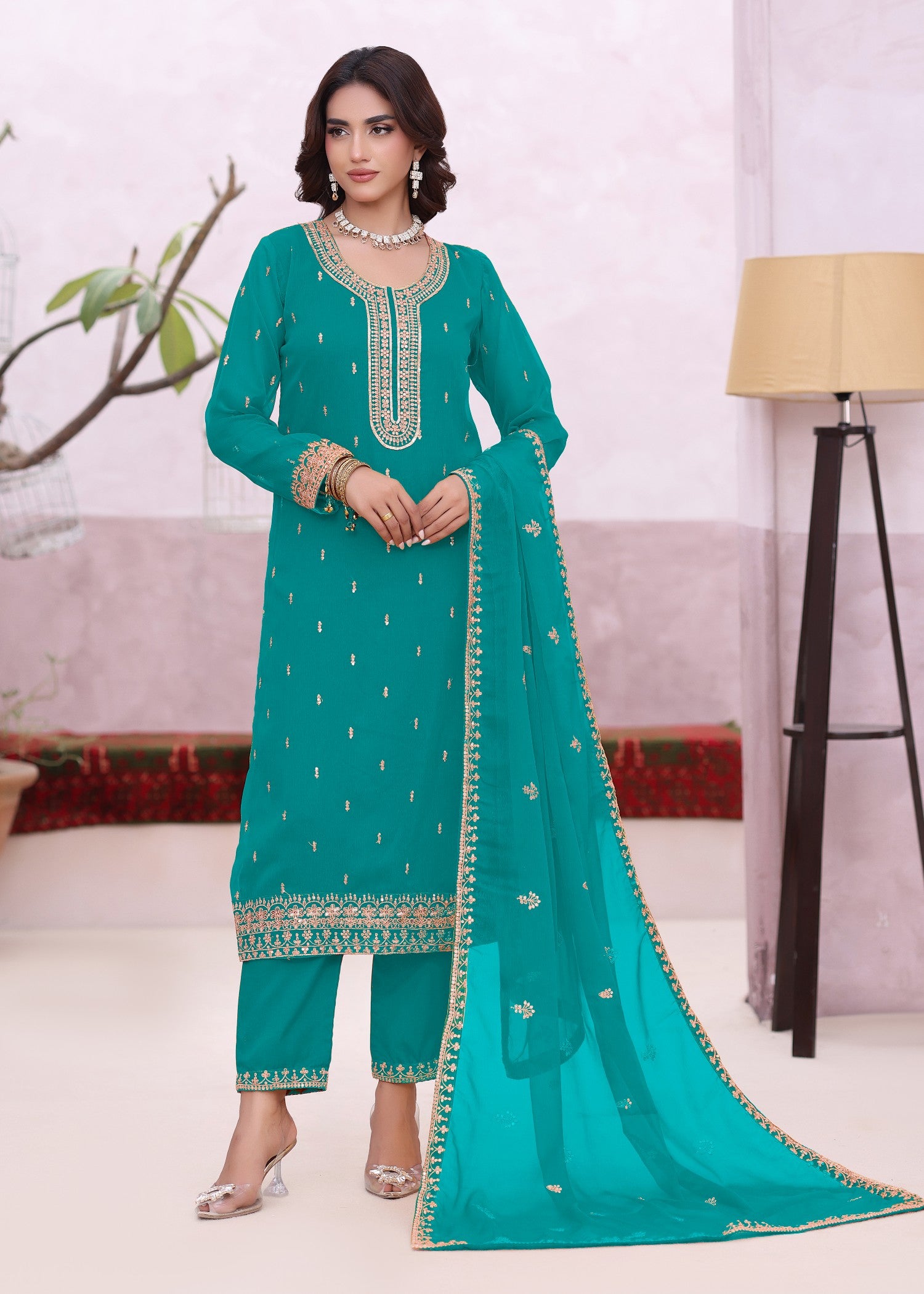 chiffon Kurta Set in Sea green