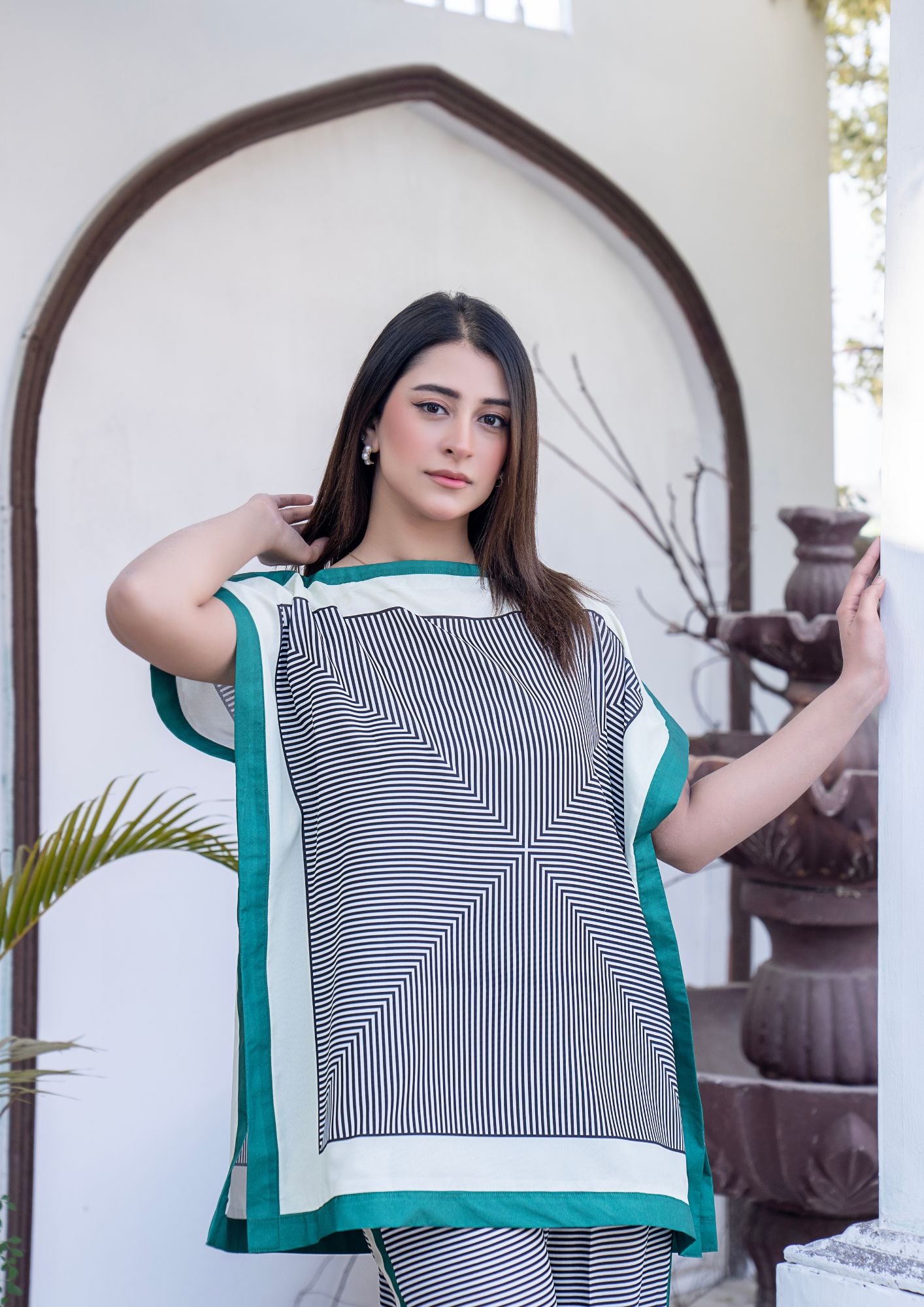 arabic lawn Co ord Sets in Black, white, green