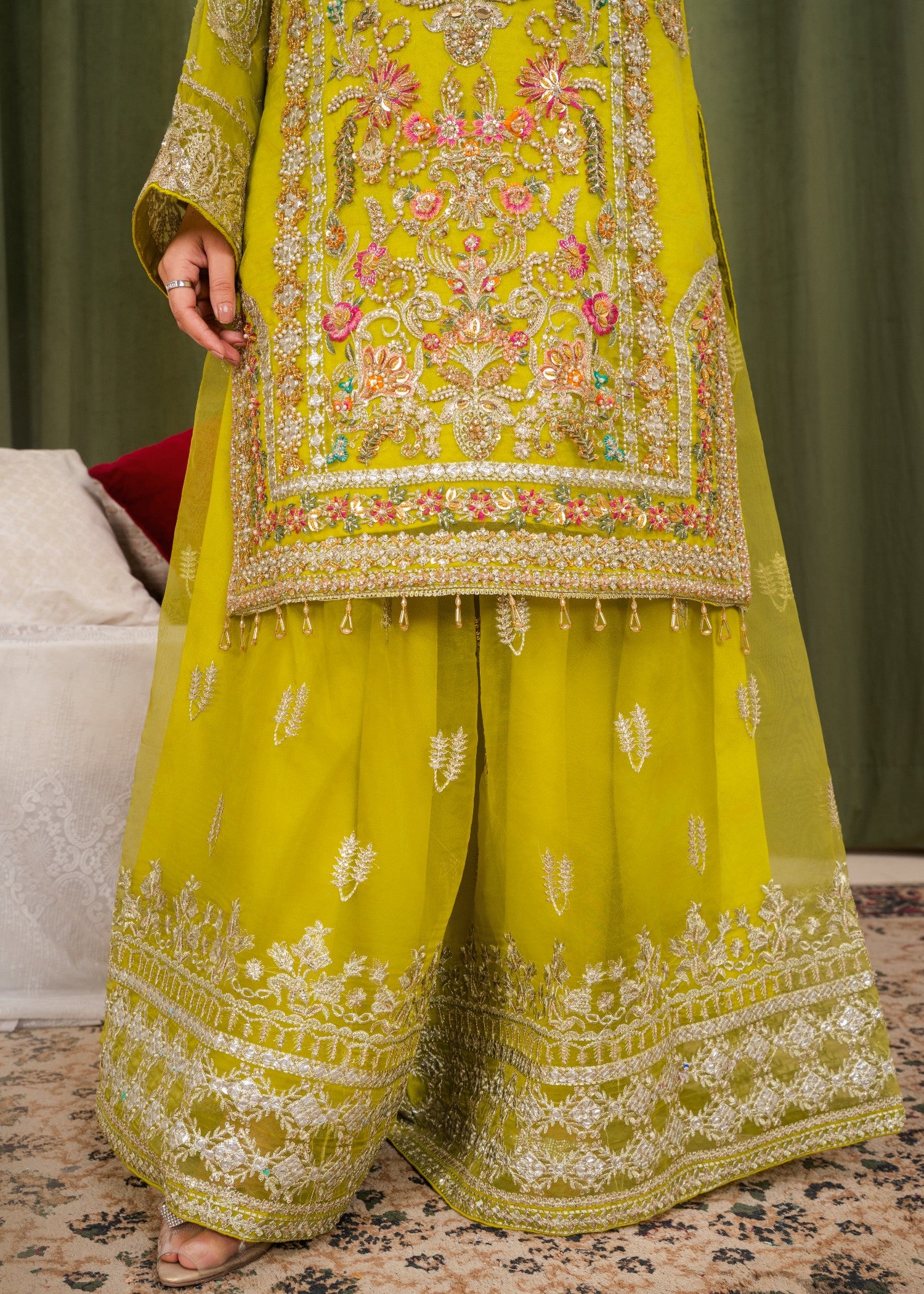 organza Sharara in Herb green