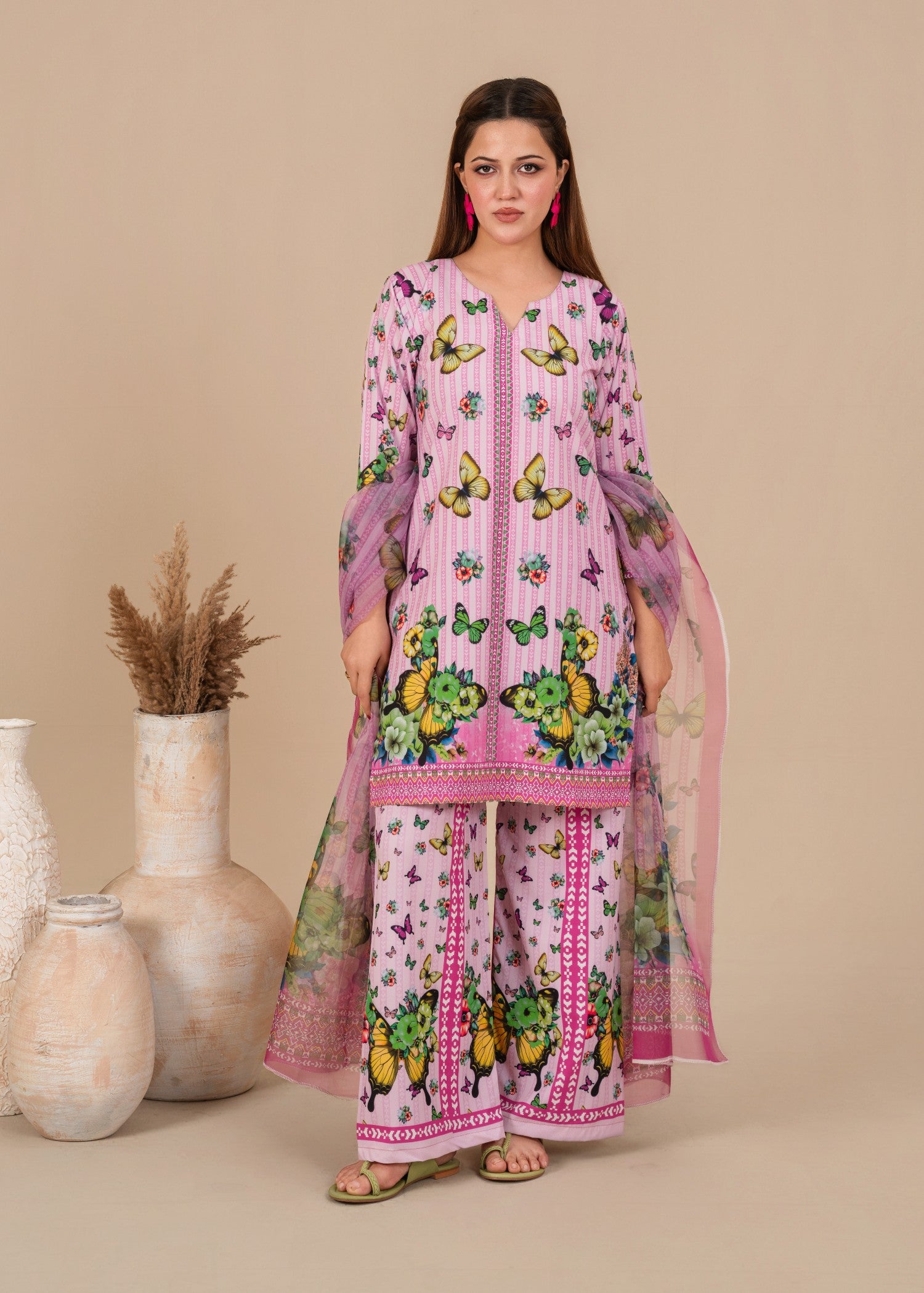 crepe Kurta Set in Purple ash