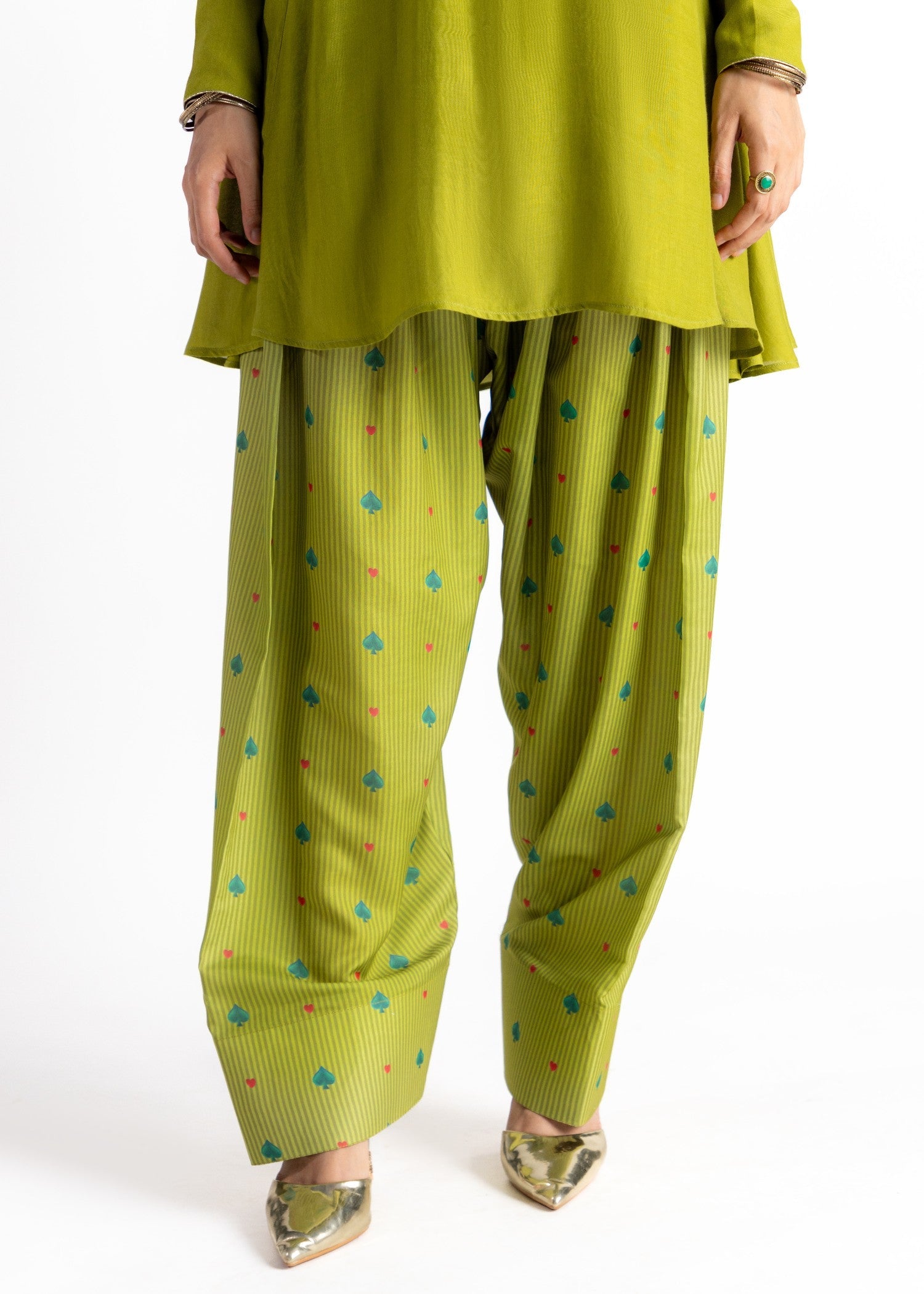 cotton silk Short Frock in Olive green