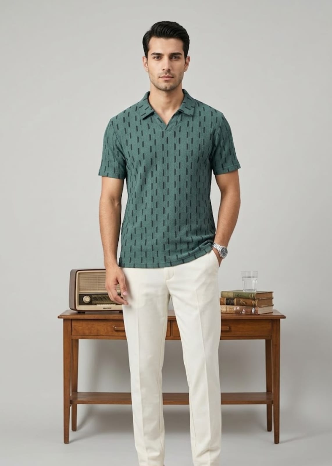 yarn dyed Polo Shirt in Green