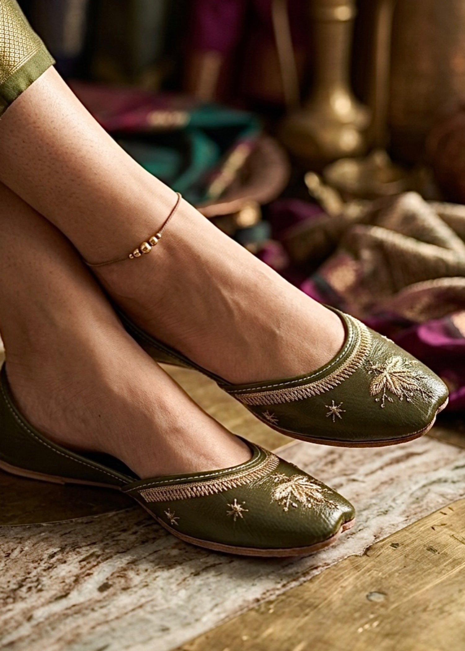 Khussa in Avocado green by - High Quality Women Khussa EYR2403