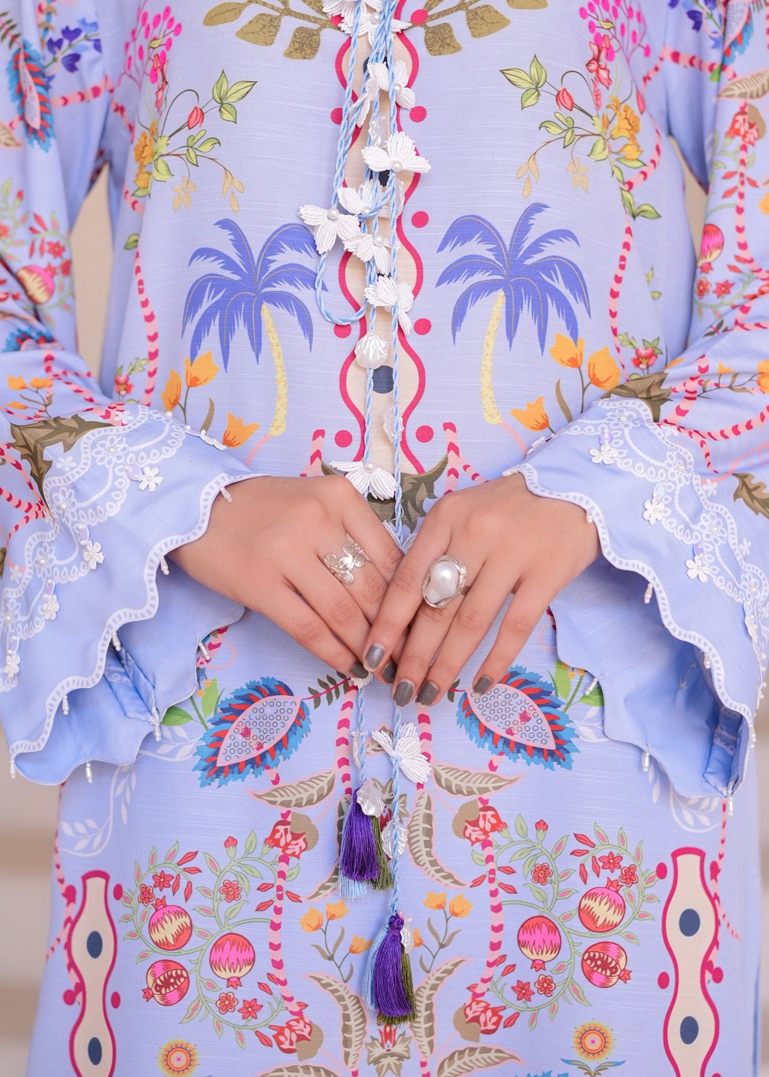lawn Kurta Set in Ice blue