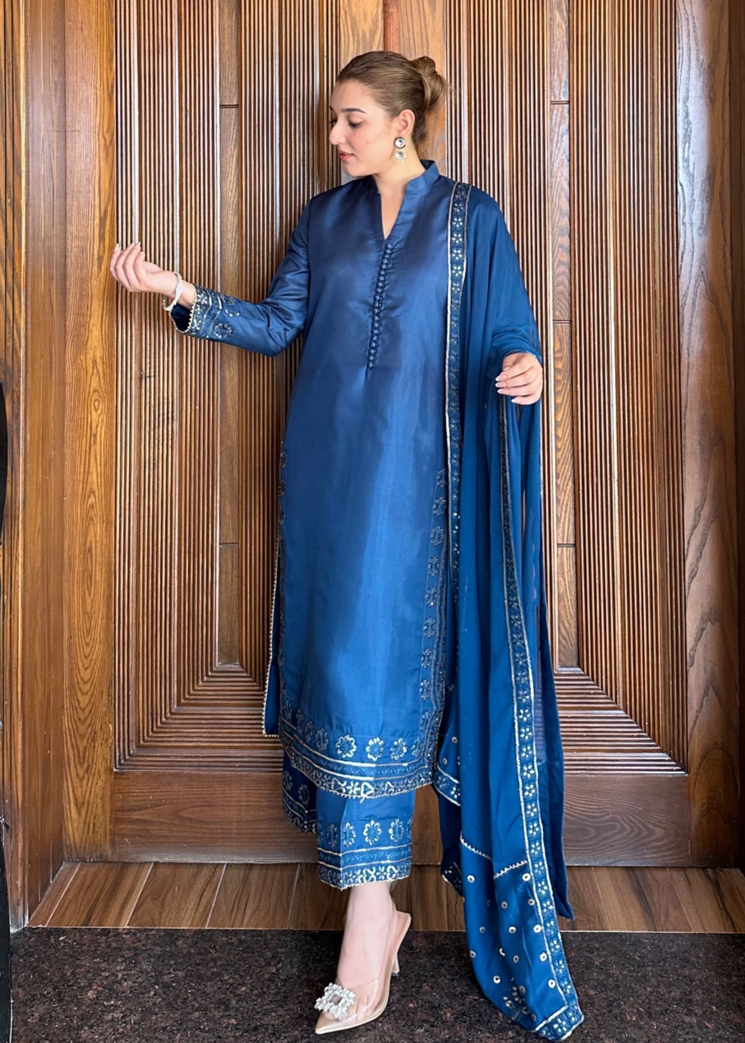 kattan silk Kurta Set in Cobalt blue