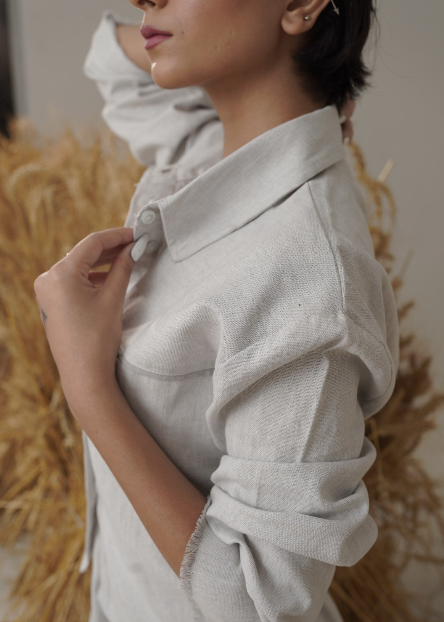 textured linen Skirt in Grey