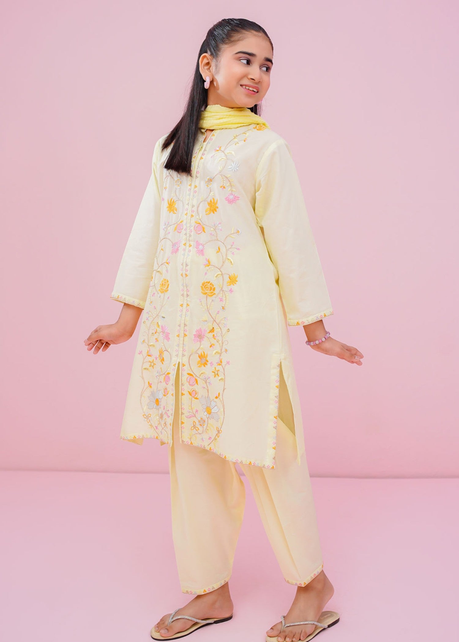 cotton Kurta Set in Lemon chiffon