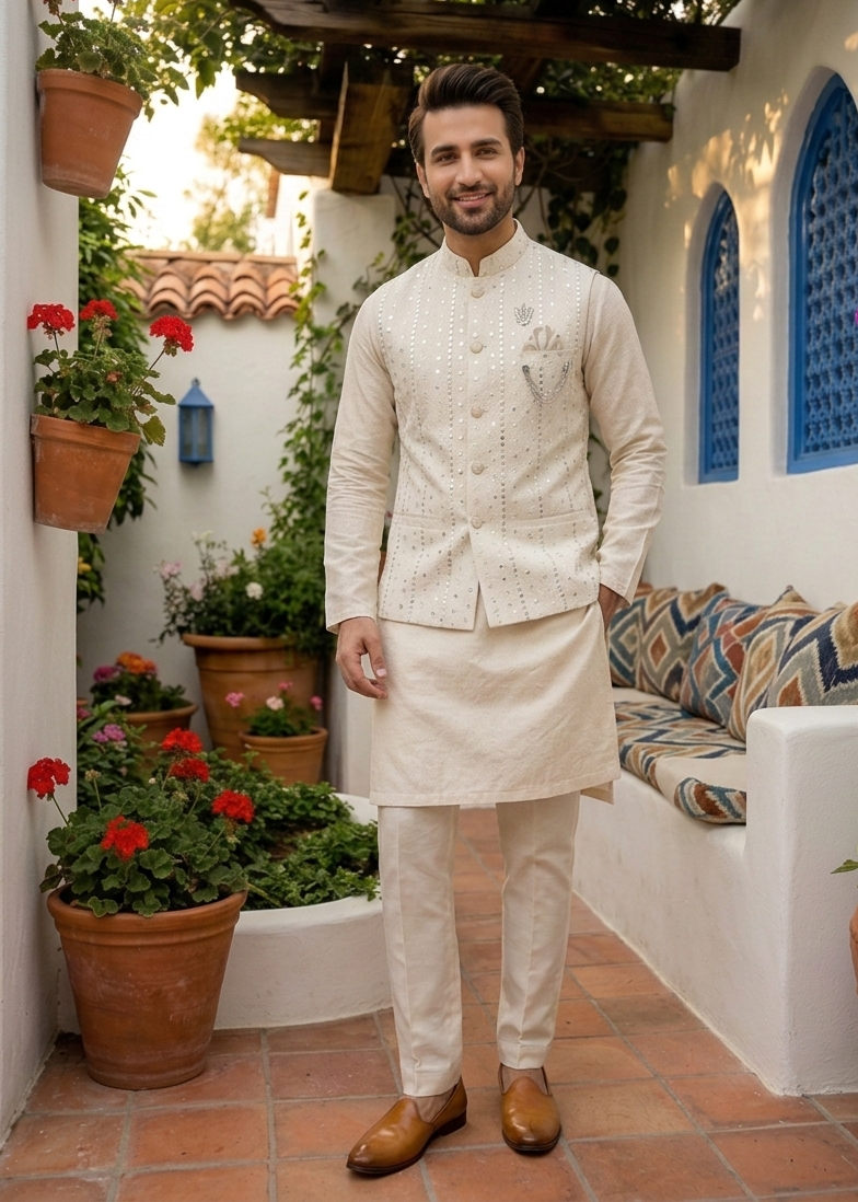 jamawar Waistcoat in White